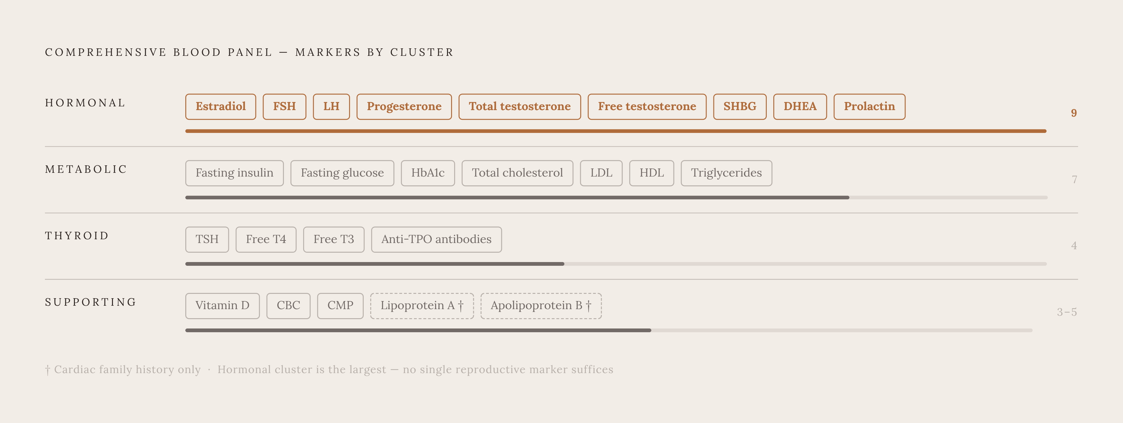 Diagram: The Perimenopause Metabolic Panel at a Glance. Visualizes: Visualize the comprehensive blood panel as a layered, grouped inventory organized by functional cluster.