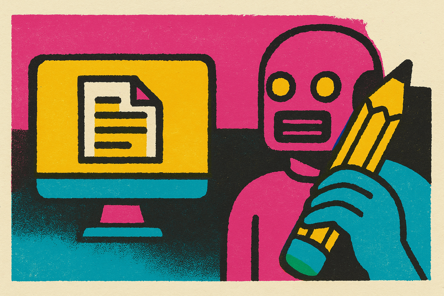 Cover illustration for “AI Writing Tools in the Creator Content Production Stack”
