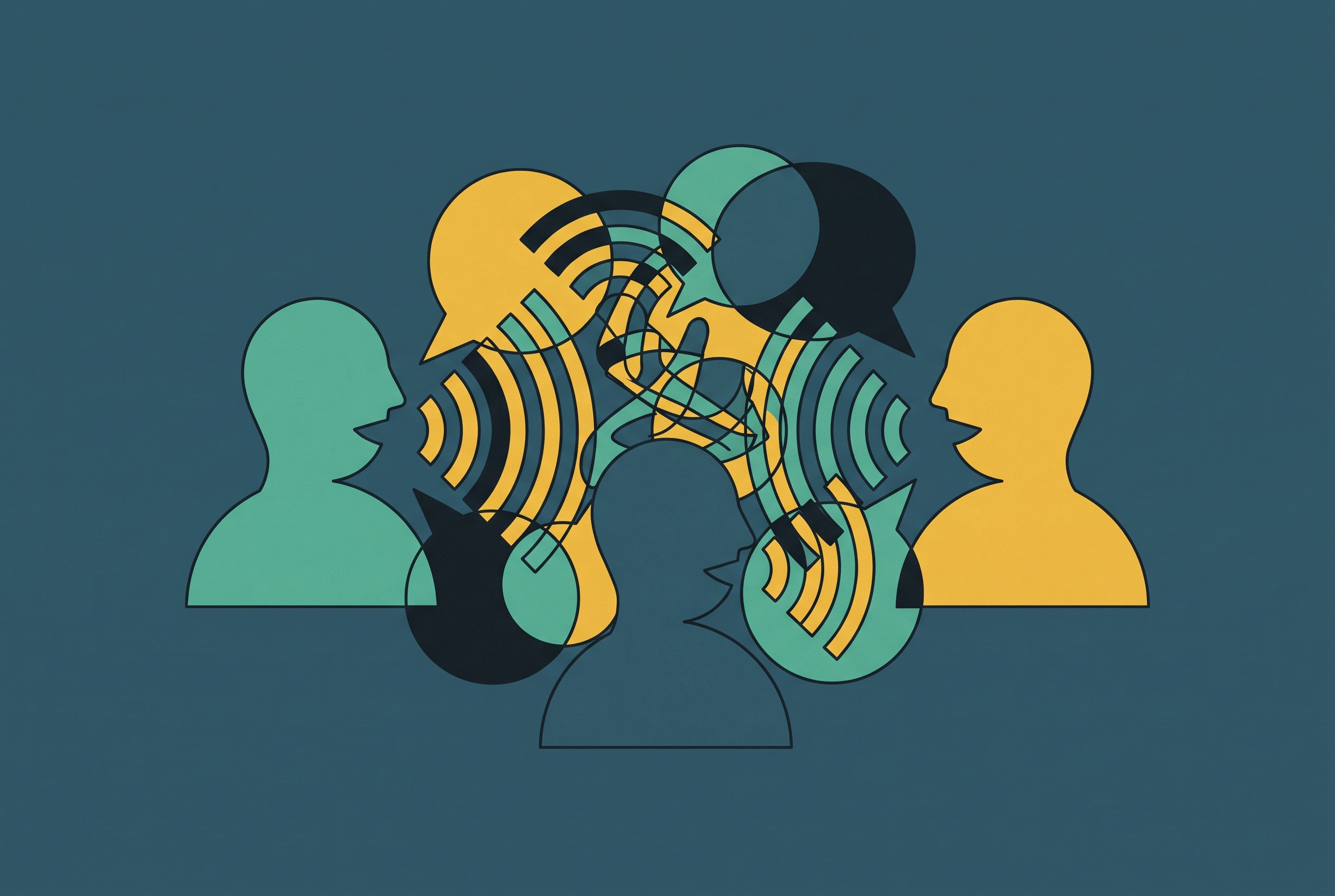 Cover illustration for “Handling Overlapping Speech in Multi-Speaker Meeting Transcripts”