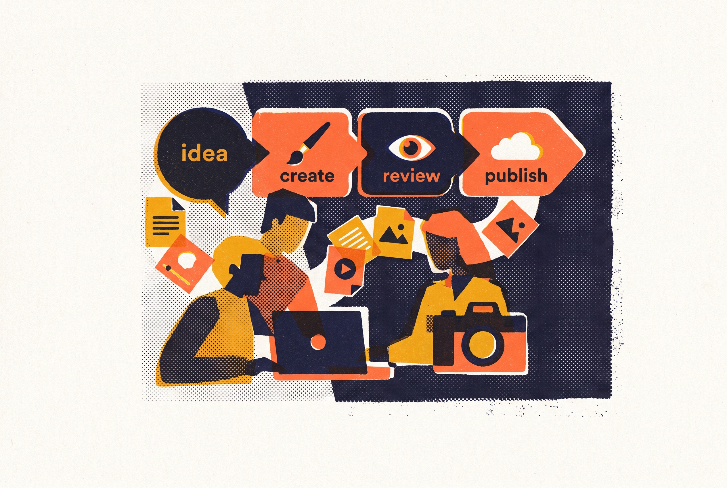 Cover illustration for “Content Production Workflow for Small In-House Teams”
