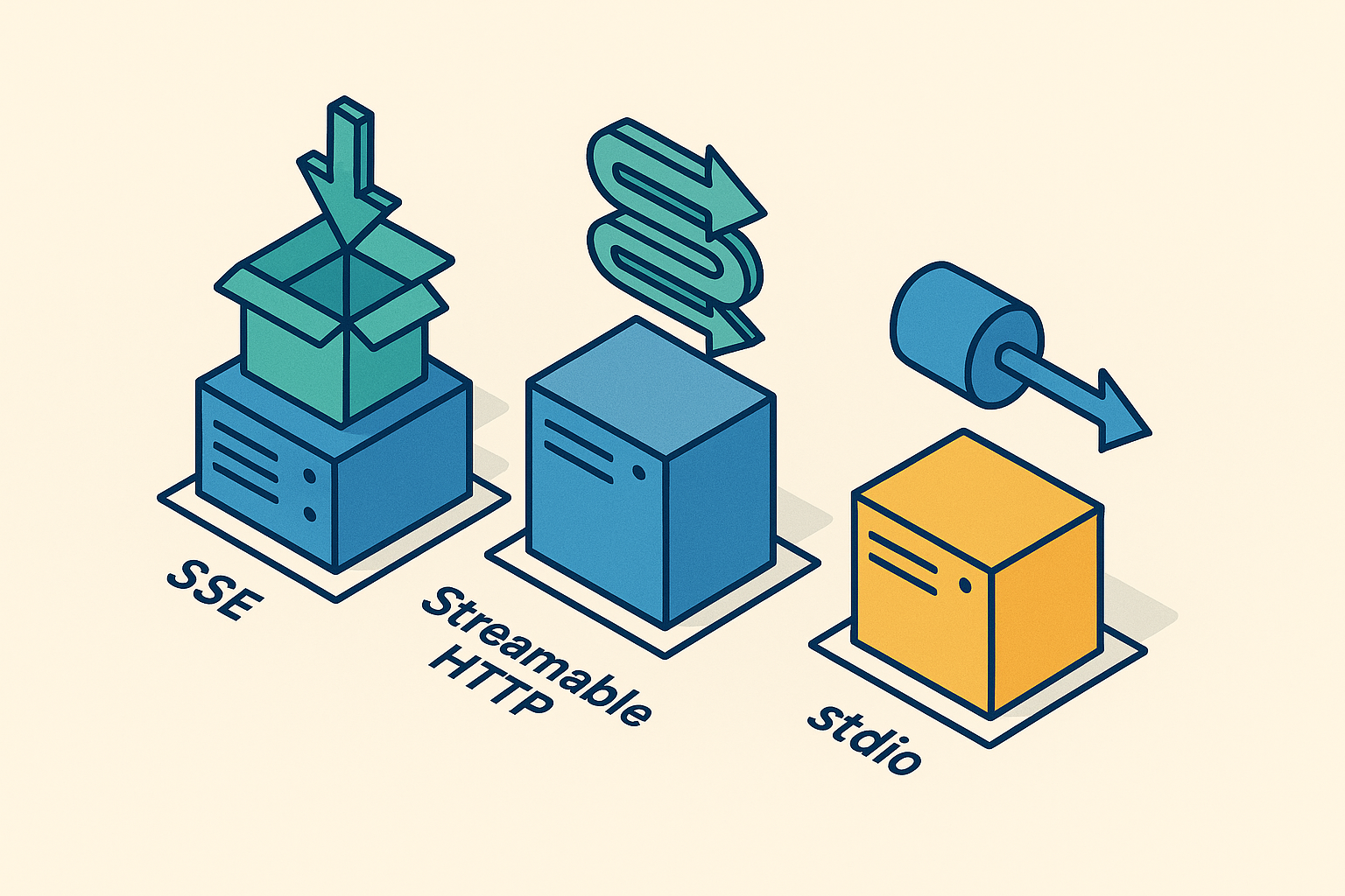 Cover illustration for “MCP transport mechanisms compared: SSE vs Streamable HTTP vs stdio”