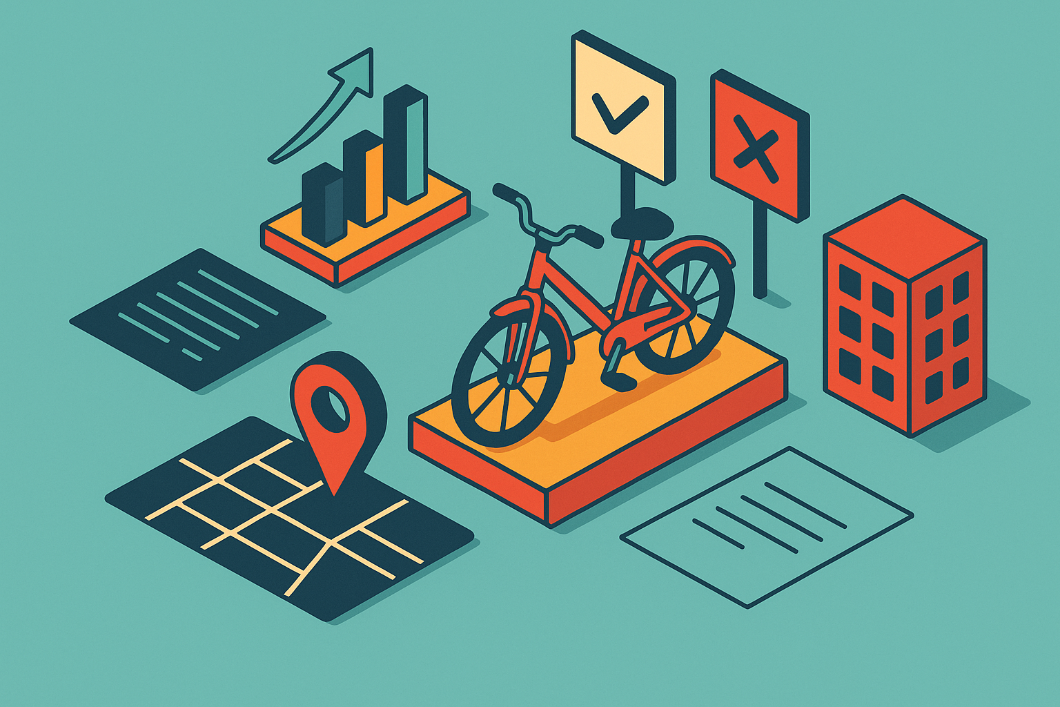 Cover illustration for “Bike Share Advantages and Disadvantages for Urban Planners”