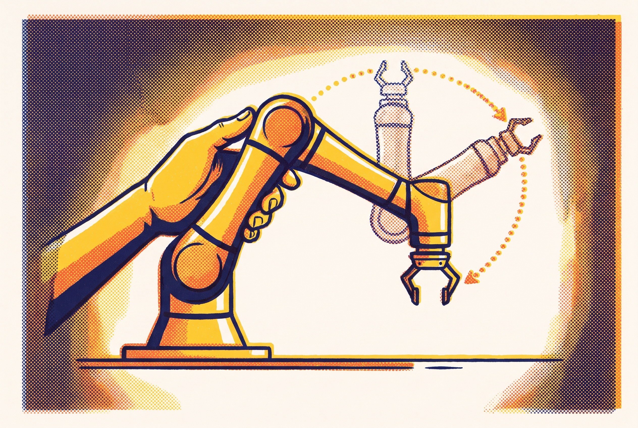 Cover illustration for “Hand Guiding and Lead-Through Programming for Cobots”
