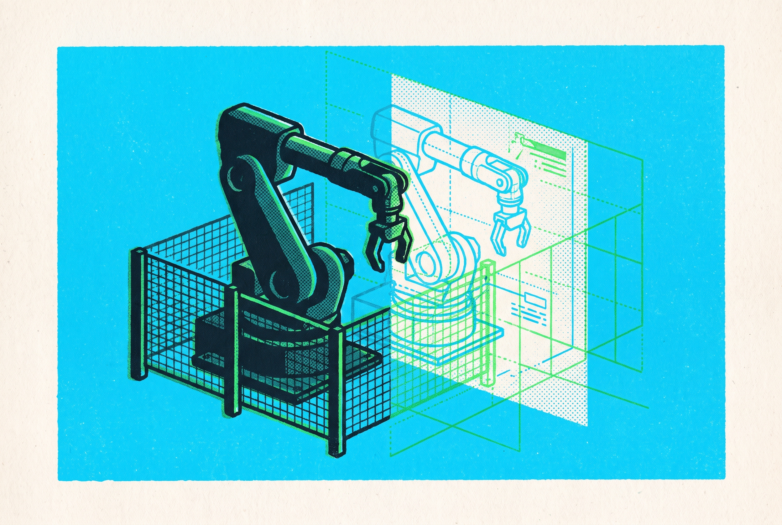 Cover illustration for “Digital Twin Platforms for Robot Cell Simulation and Commissioning”