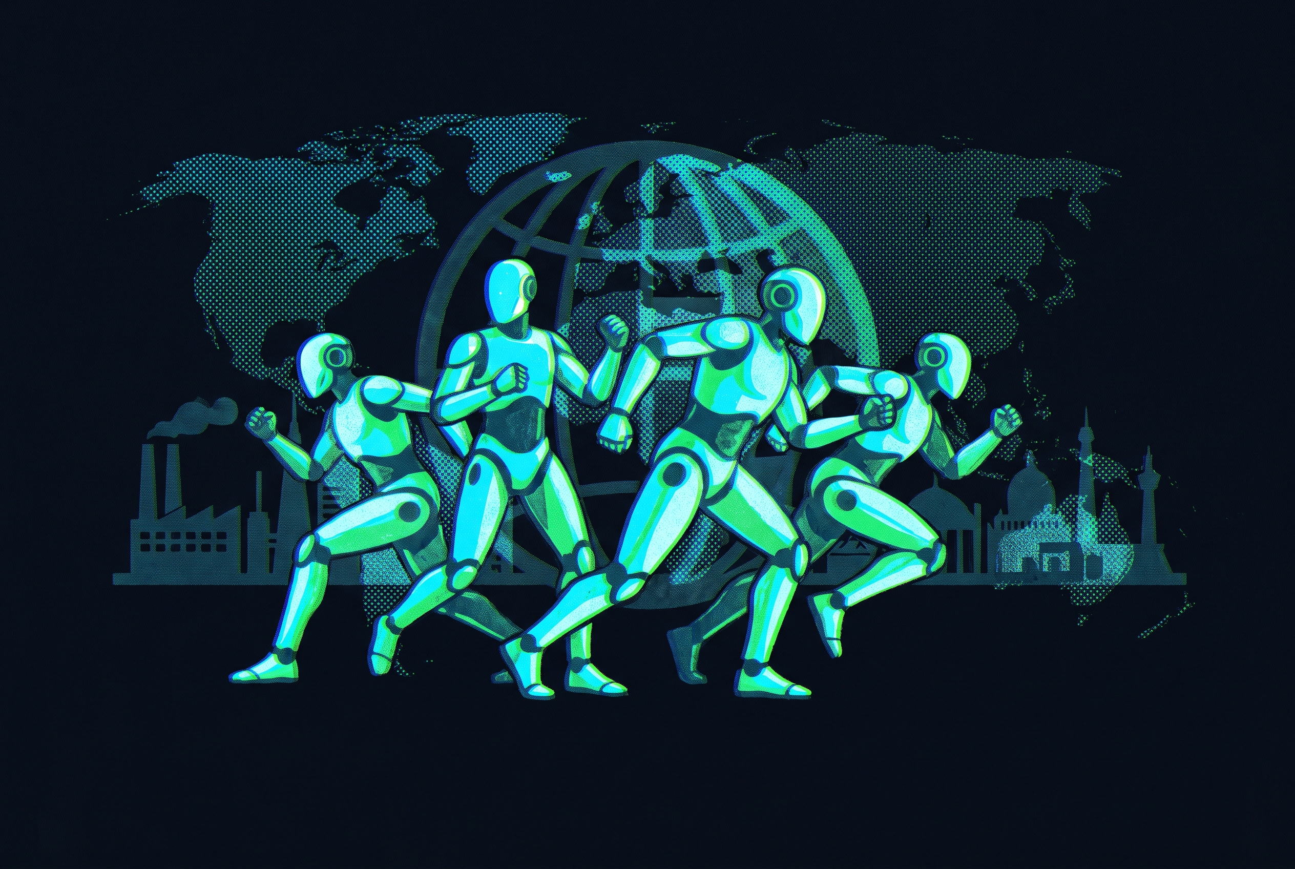Cover illustration for “Chinese Humanoid Robot Manufacturers Competing Globally”