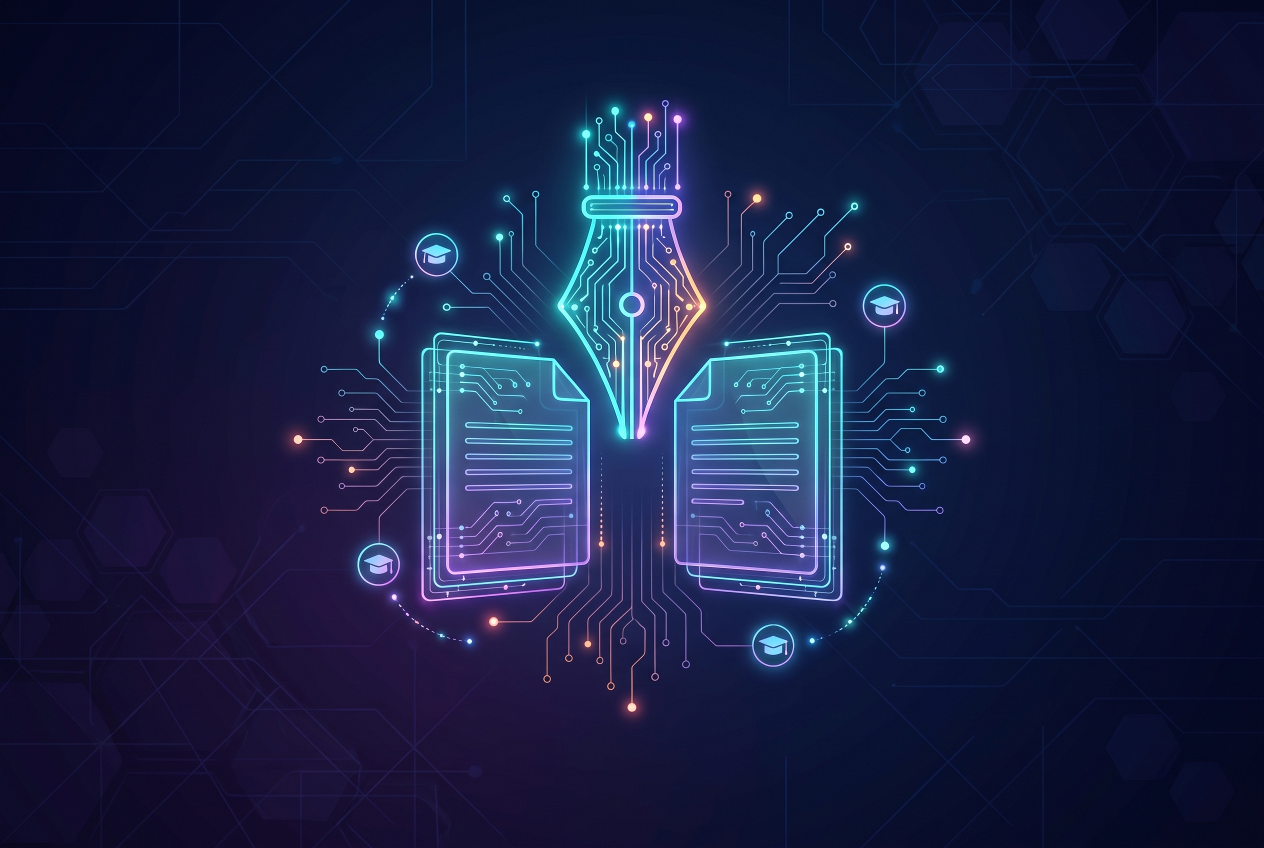 Cover illustration for “AI Writing Tool Policies in Higher Education Compared”
