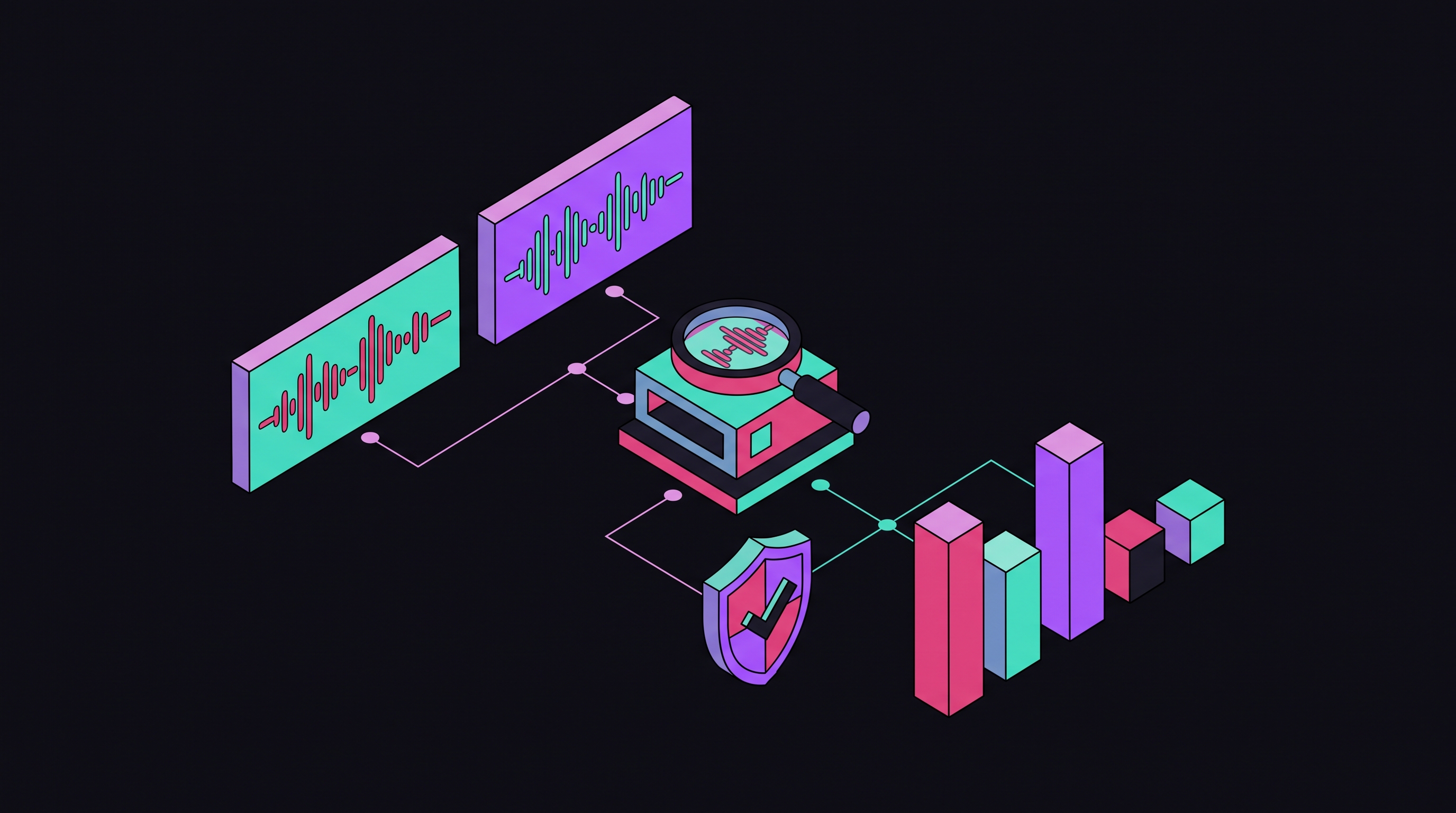 Cover illustration for “Audio Deepfake Detection Methods and Benchmarks”