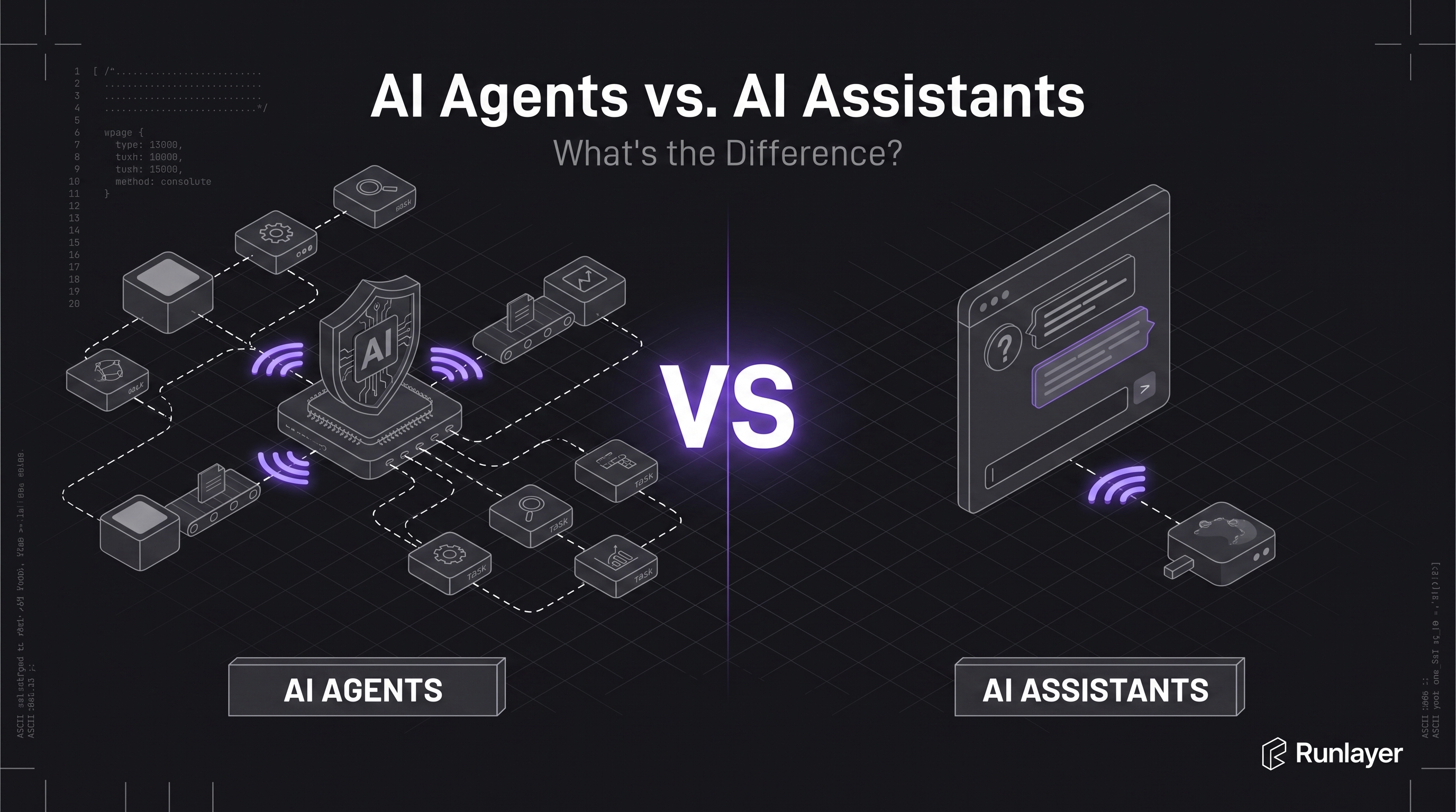 Cover illustration for “AI Agents vs. AI Assistants: What's the Difference?”