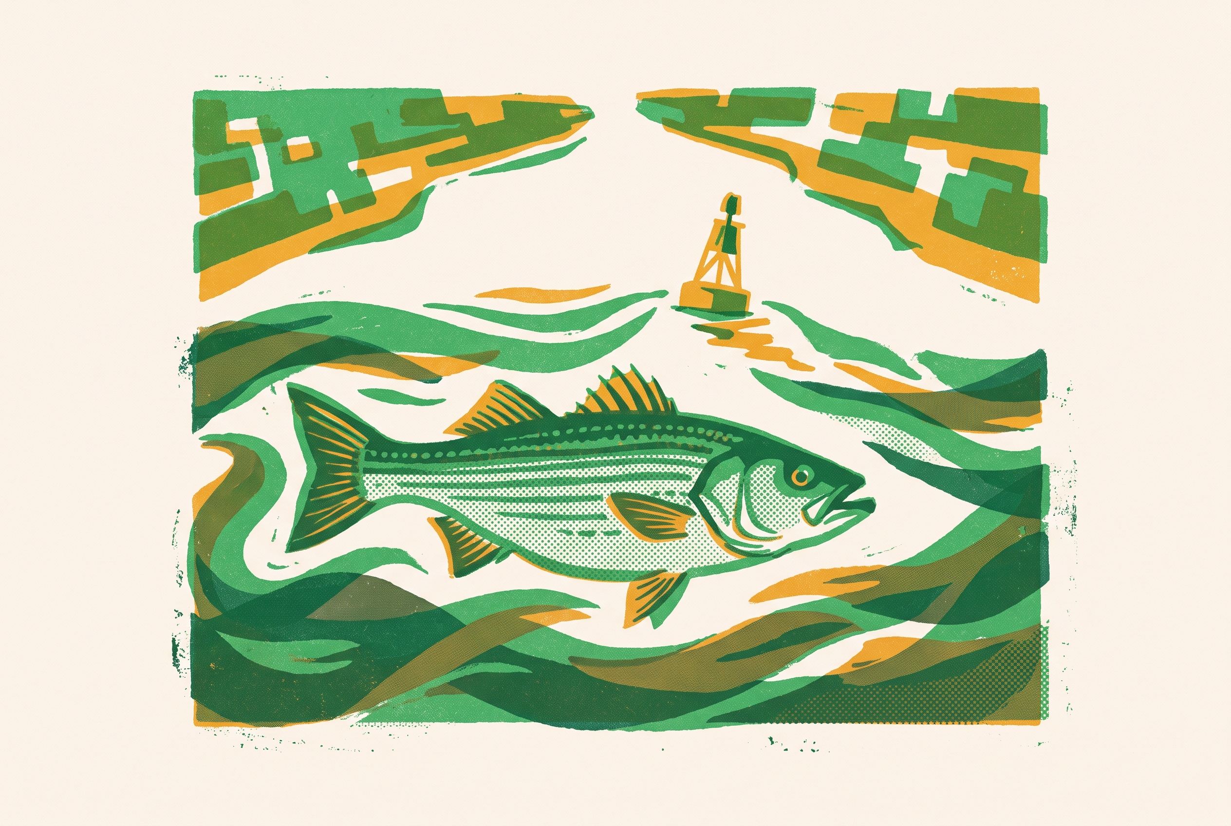 Cover illustration for “Federal Waters Striper Rules Near the Bay Mouth”