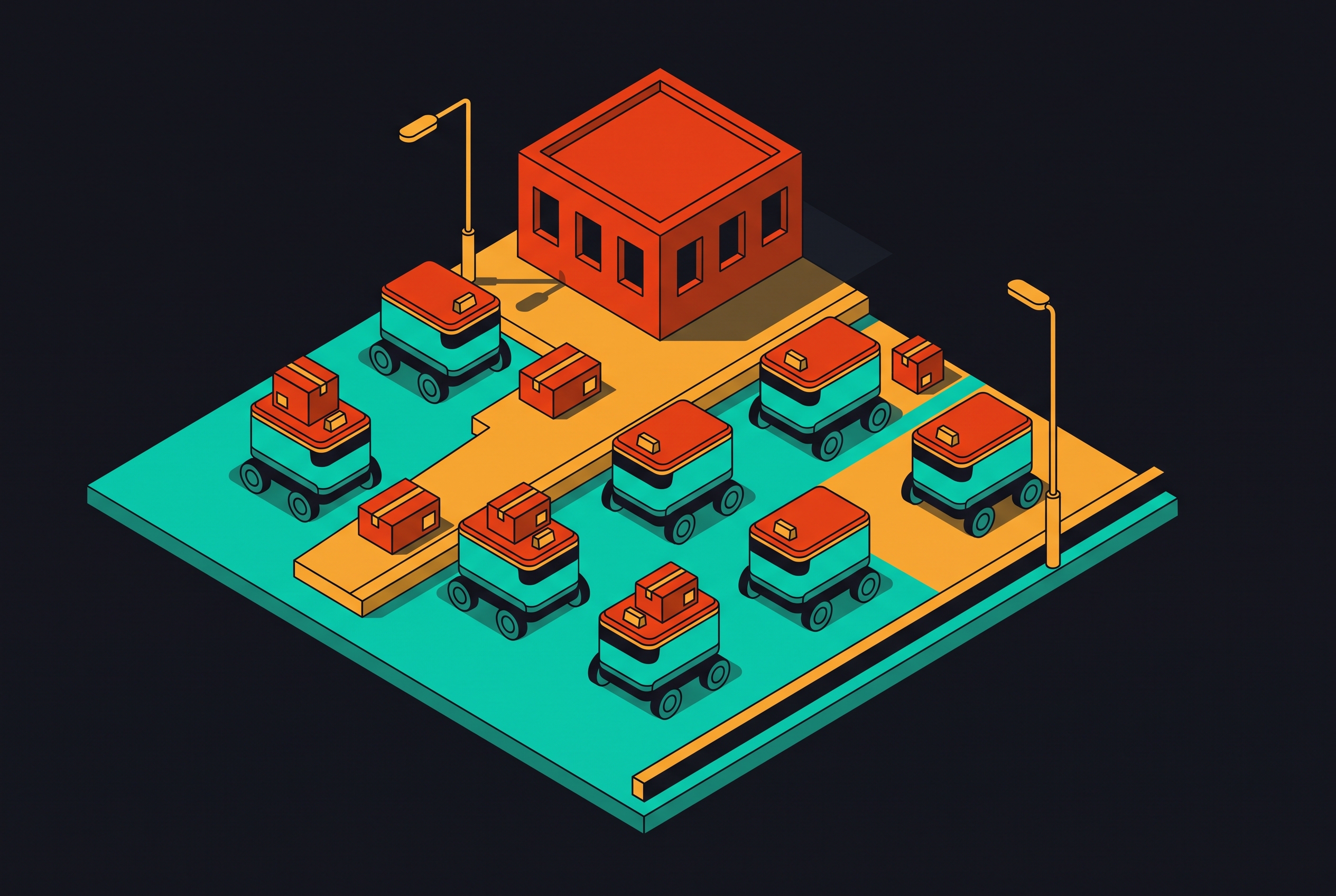 Cover illustration for “Autonomous Delivery Robots in Urban Environments”