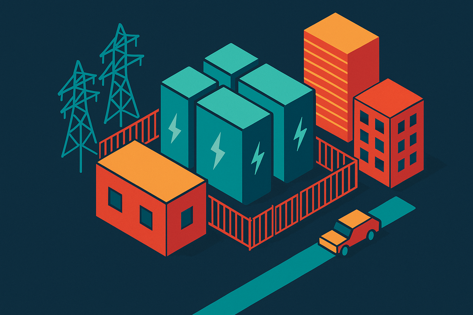 Cover illustration for “Grid-Scale Battery Storage Projects in Urban Areas”