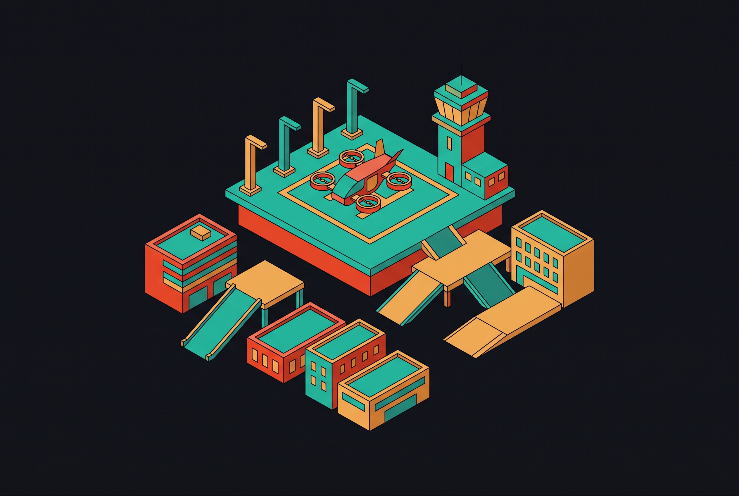 Cover illustration for “Urban Air Mobility Infrastructure Requirements”