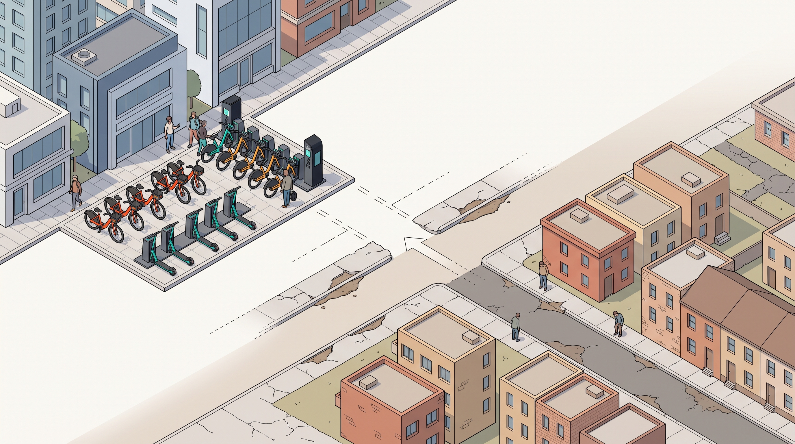 Cover illustration for “Micromobility Equity Gaps in Low-Income Neighborhoods”