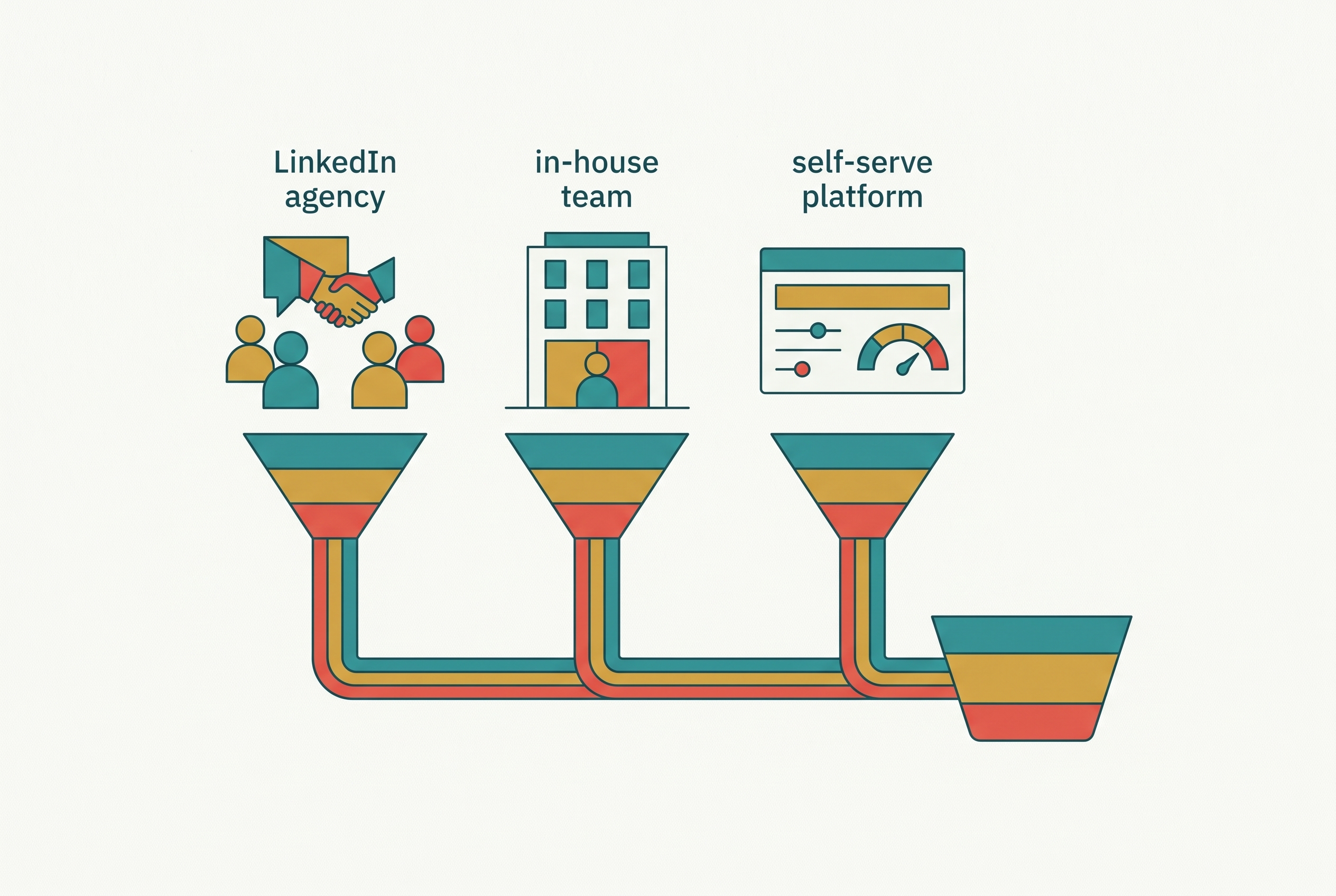 Cover illustration for “LinkedIn Agency vs In-House vs Self-Serve Platform for B2B Lead Gen”