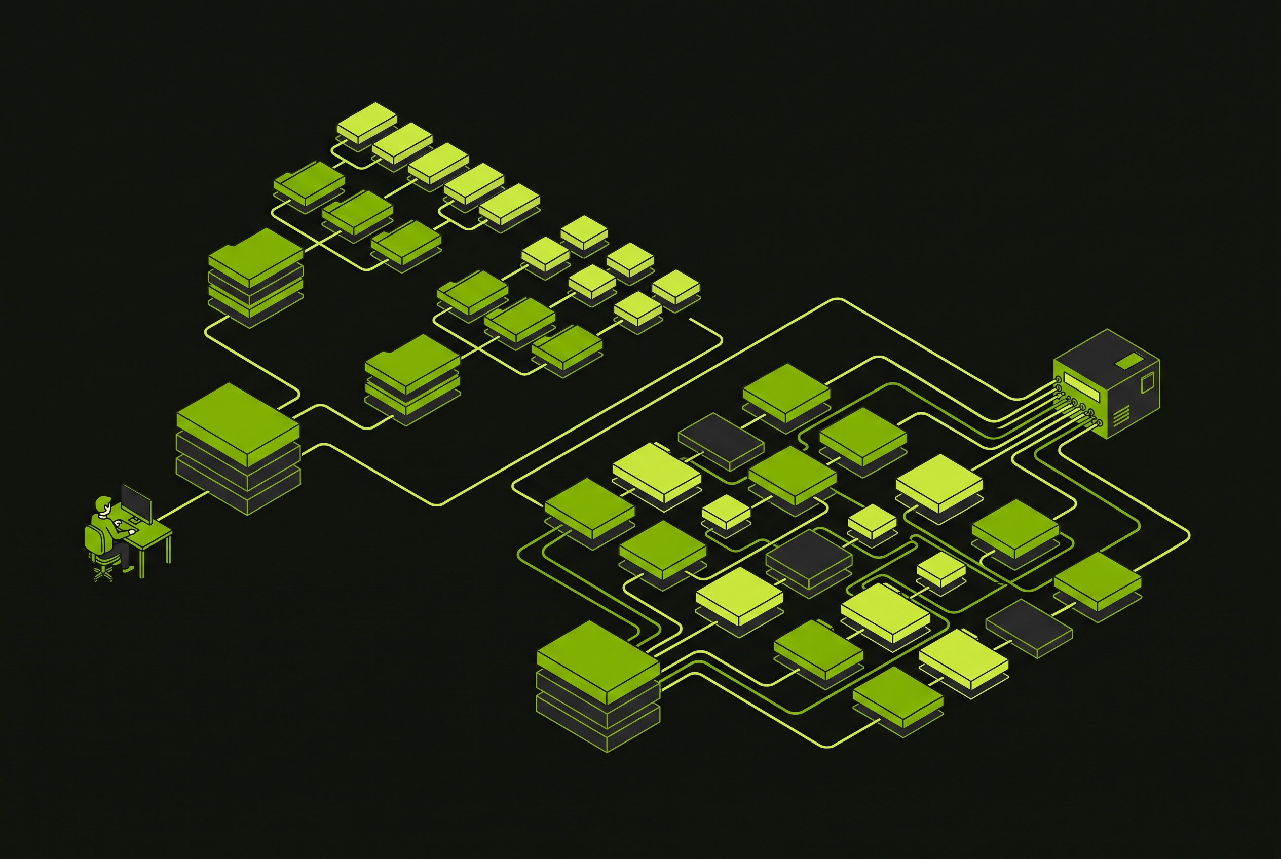 Cover illustration for “Code Storage Architecture Differences Between Human and Agent Workflows”