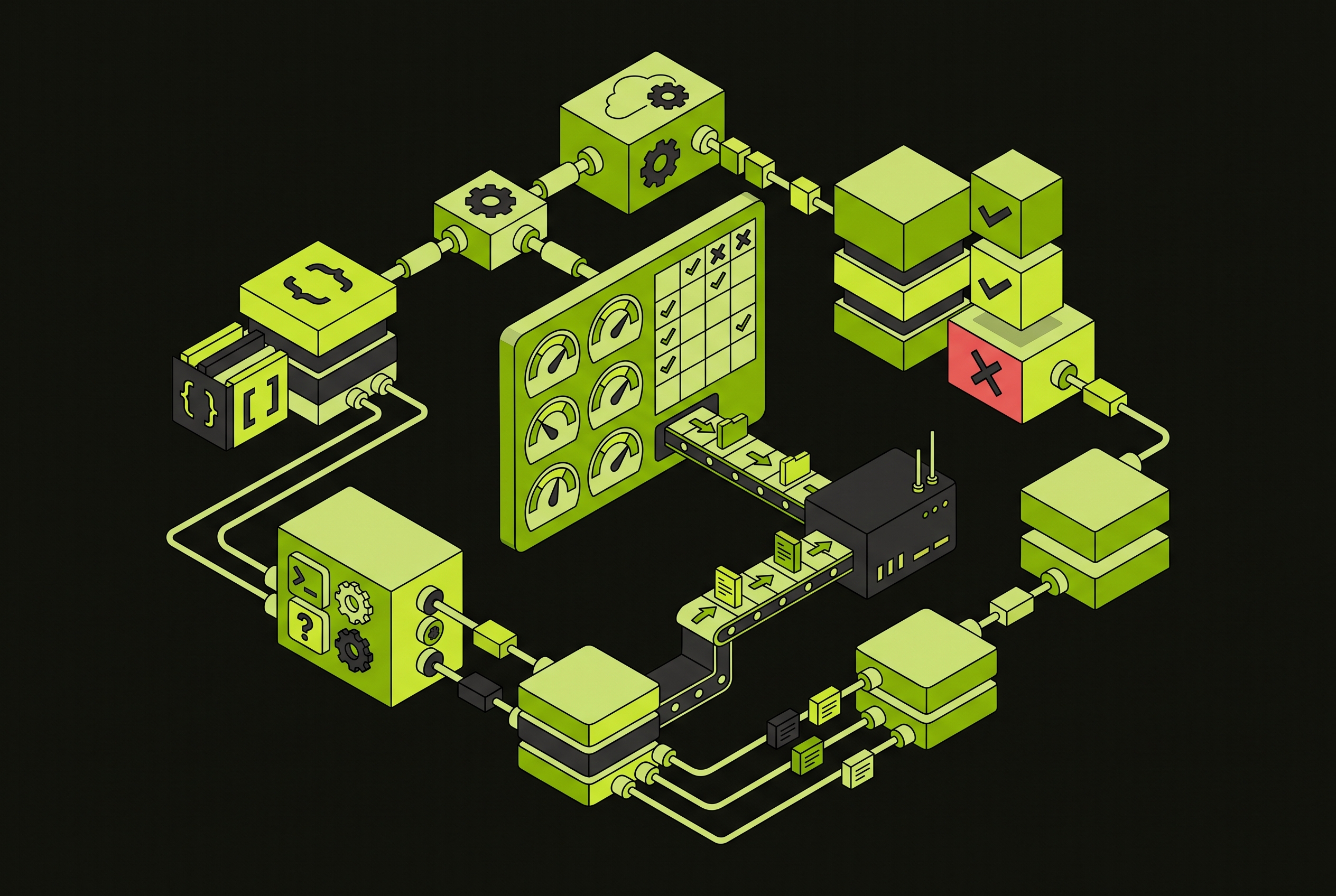 Cover illustration for “LLM Evaluation Methods for Production Coding Agents”