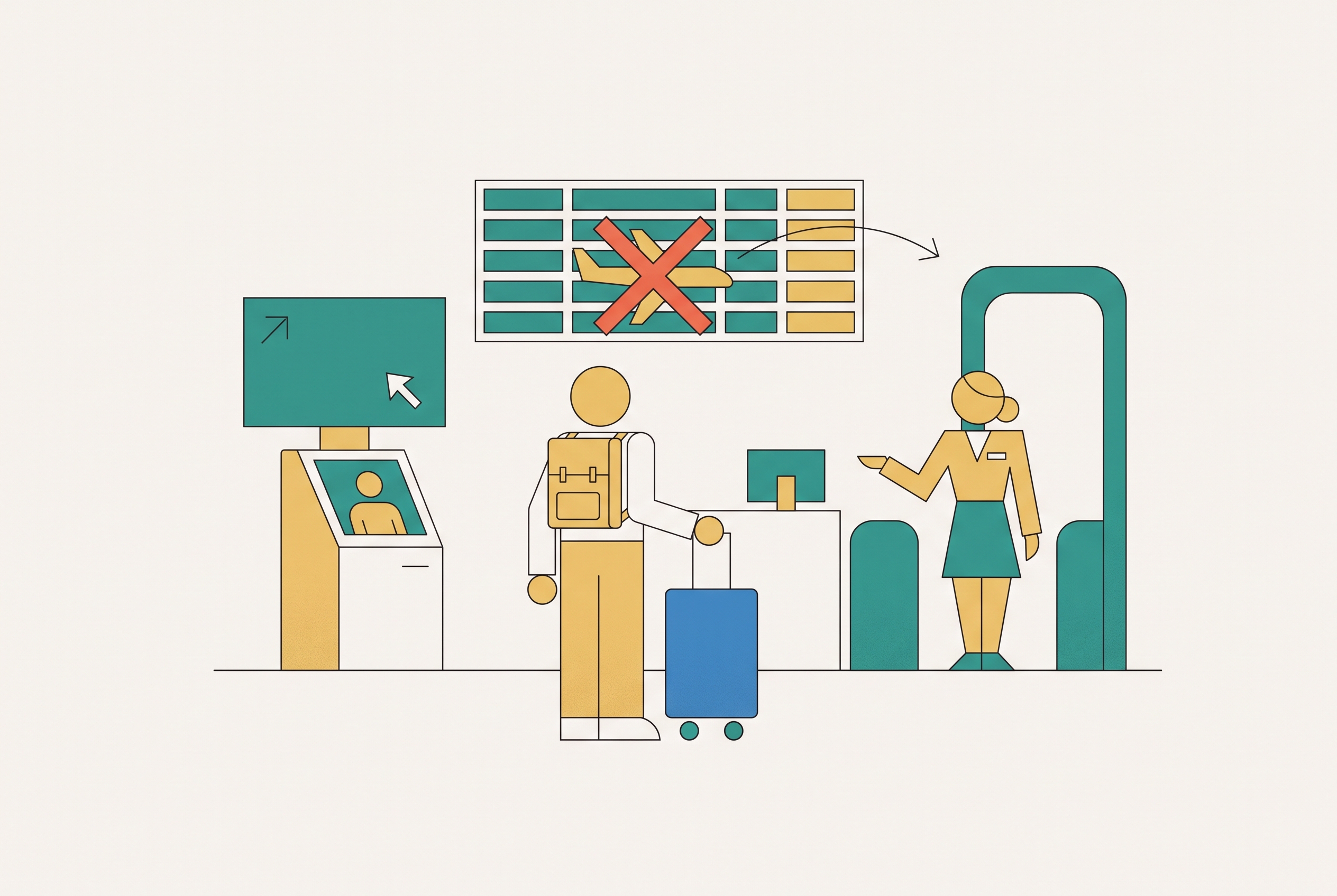 Cover illustration for “Flight Cancellation Rebooking Options at the Airport”