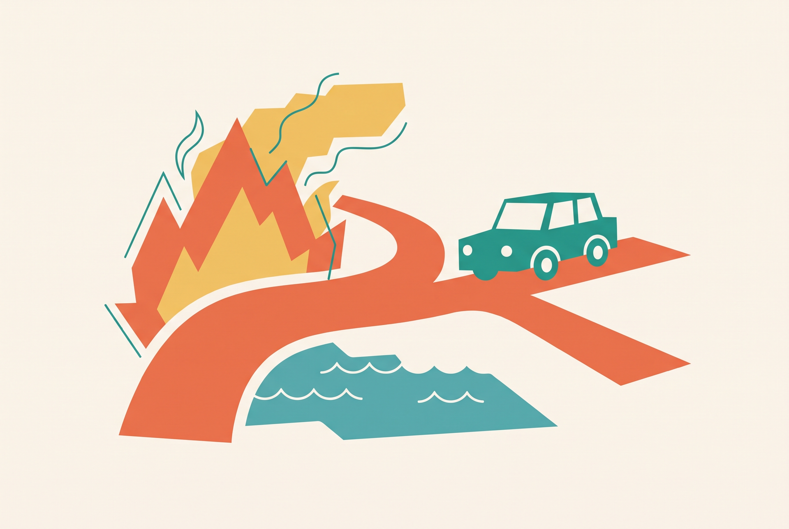 Cover illustration for “Rerouting a Road Trip Around Wildfires or Flooding”