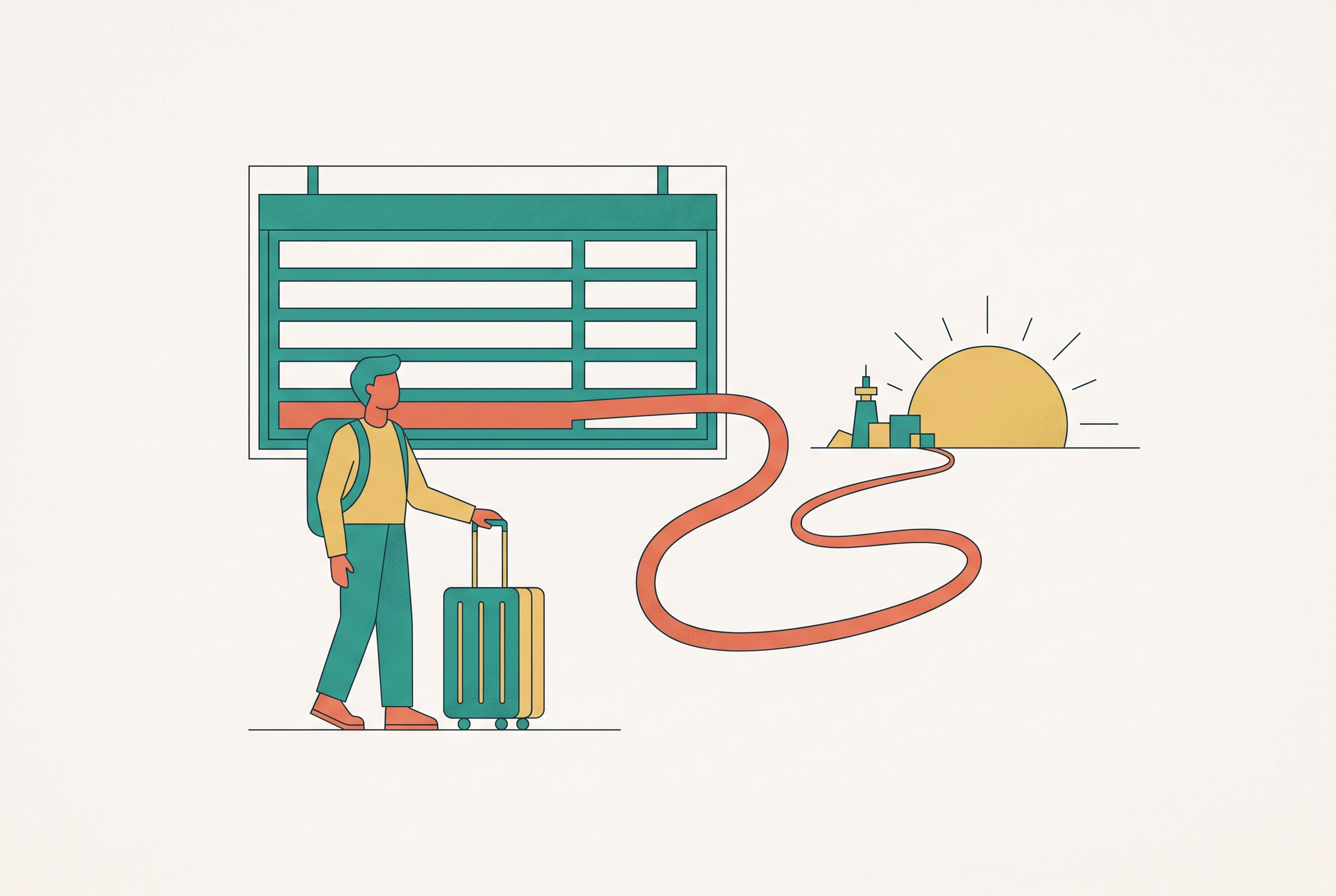 Cover illustration for “Extending a Trip When Flights Home Are Cancelled”