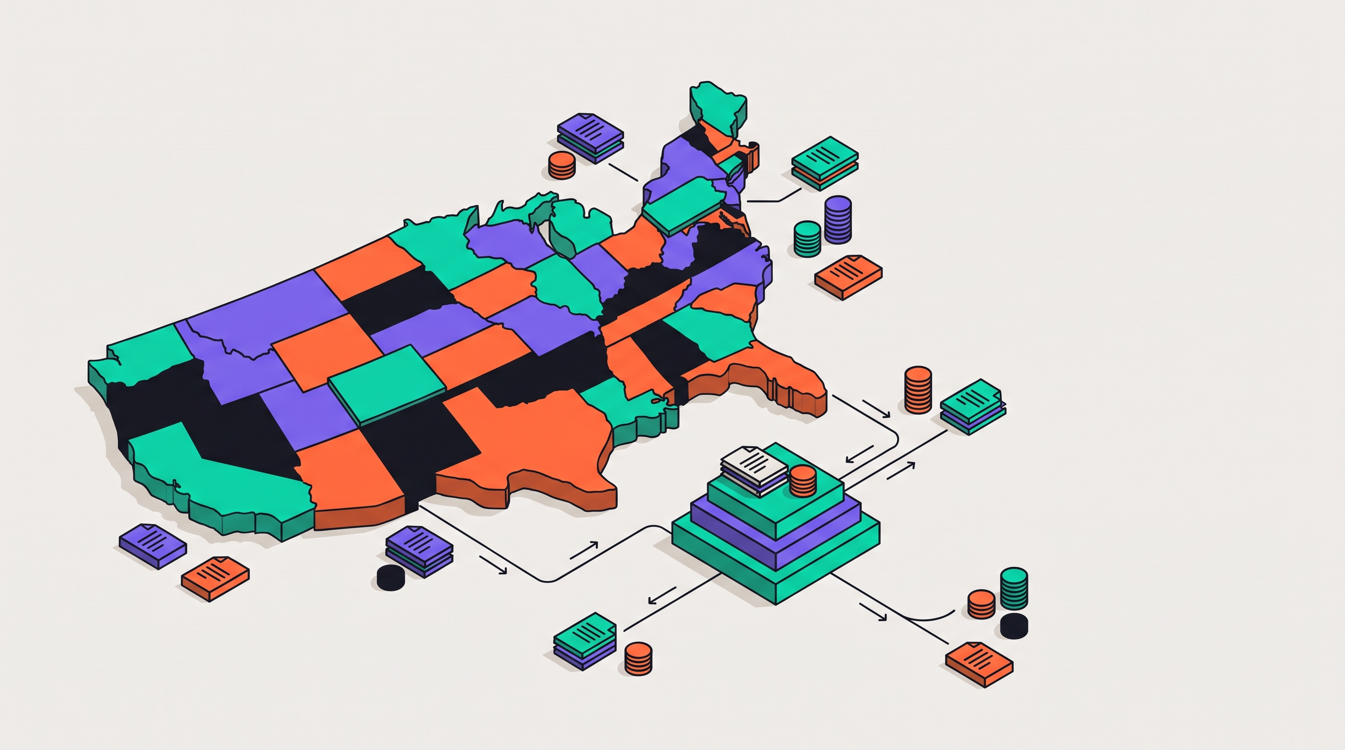 Cover illustration for “SaaS Sales Tax Obligations Across US States”