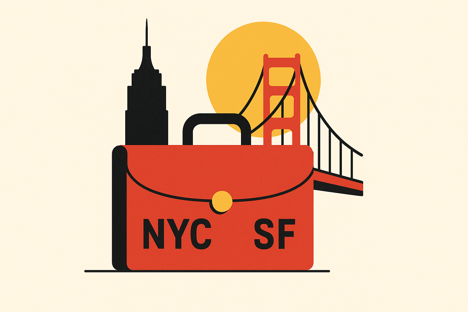 Cover illustration for “NYC vs SF as a Startup Headquarters in 2024”