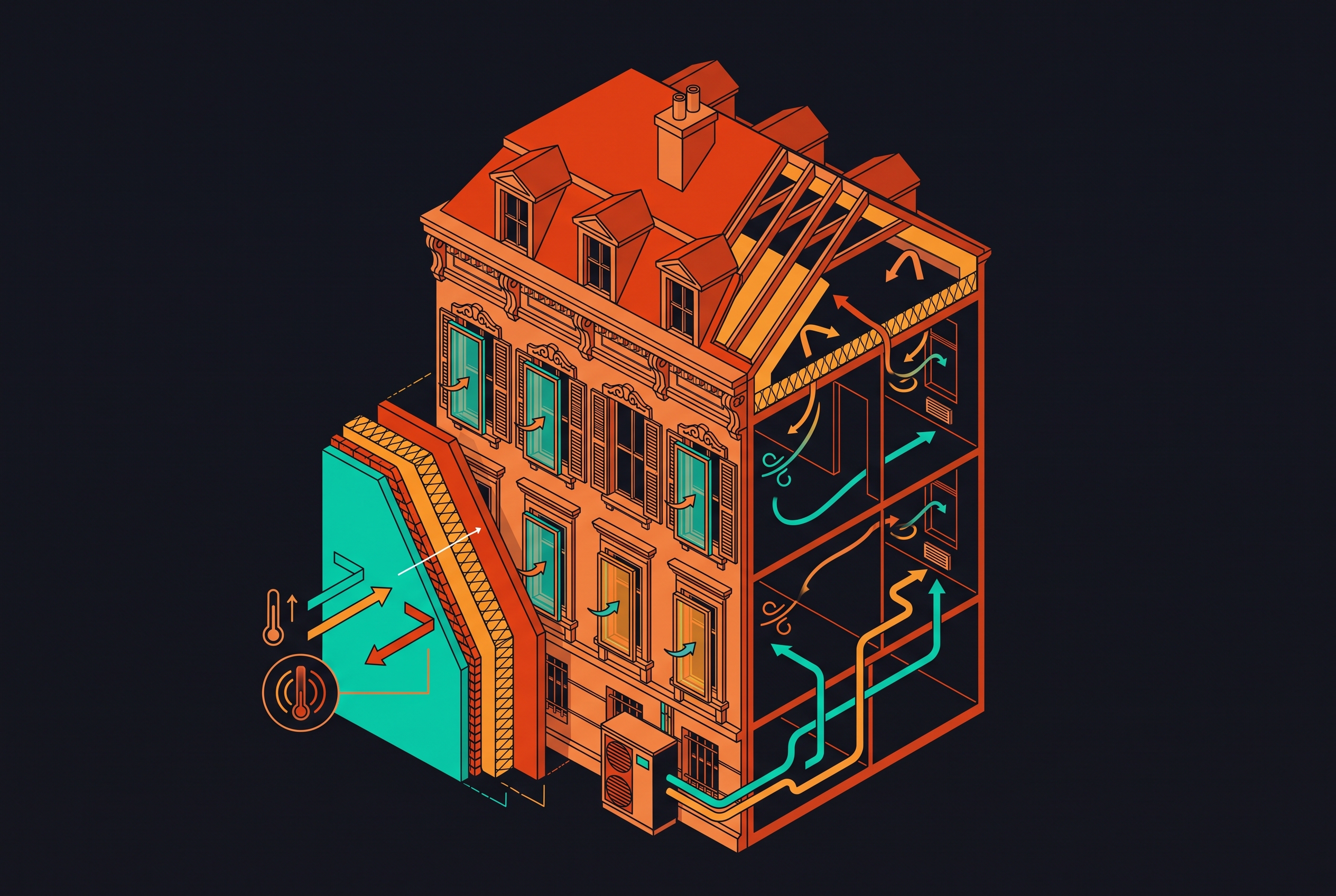 Cover illustration for “Thermal Comfort Retrofits in Historic Urban Buildings”