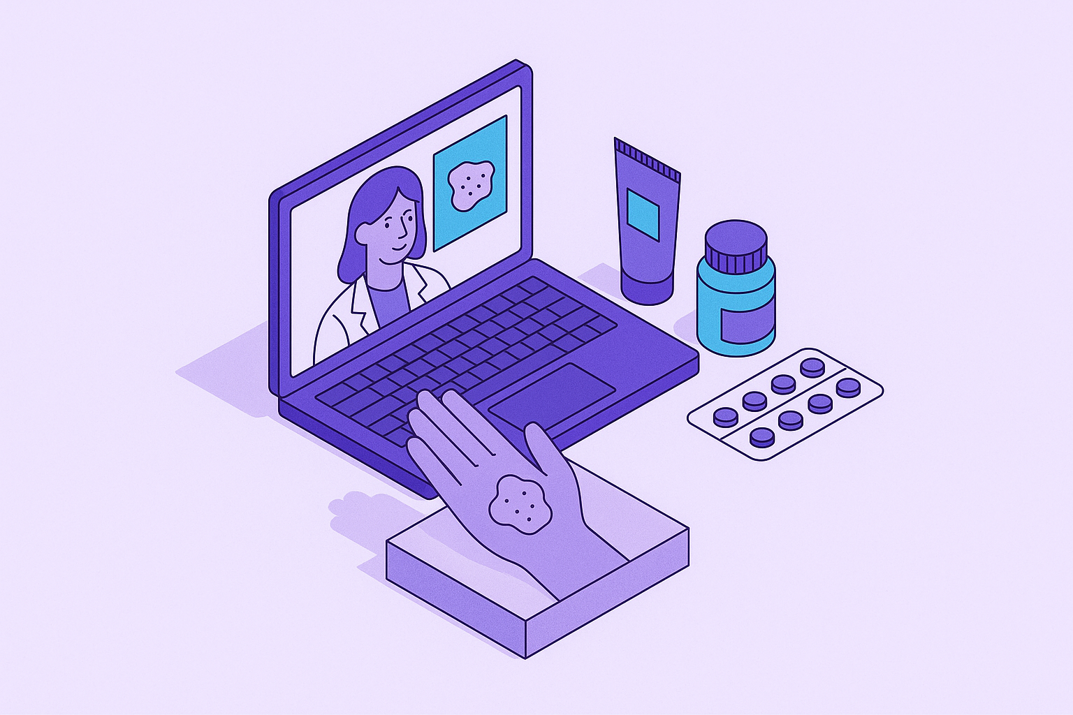 Cover illustration for “Telehealth Options for Dermatology Consultations”