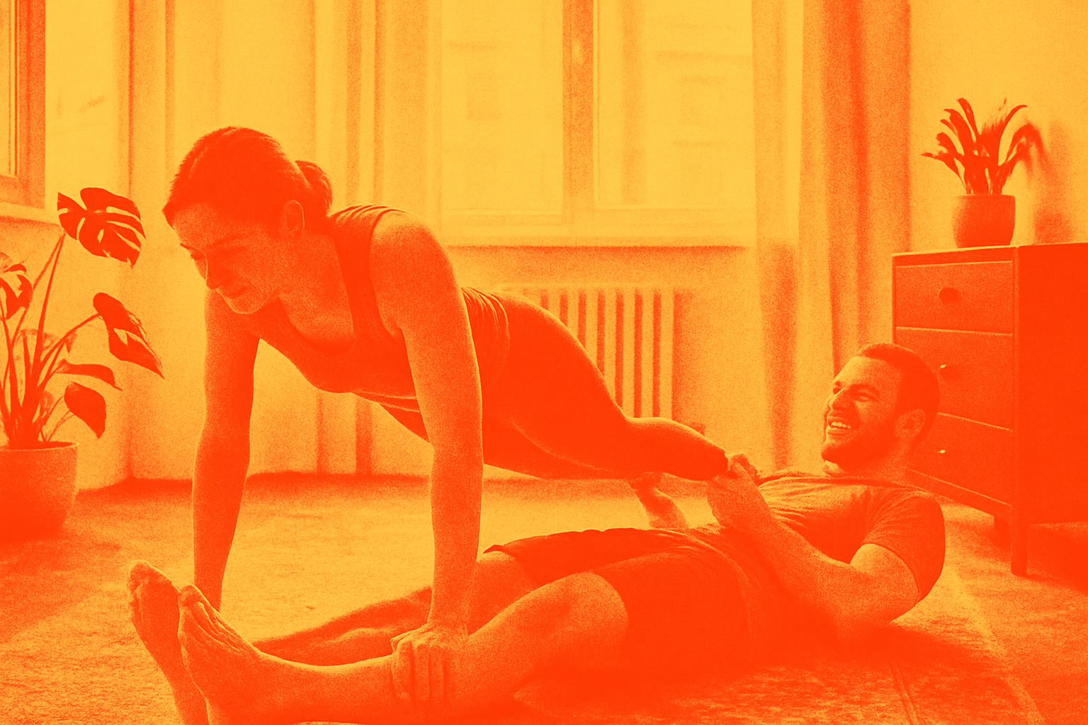 Cover illustration for “Partner Bodyweight Workouts for Small Apartments”
