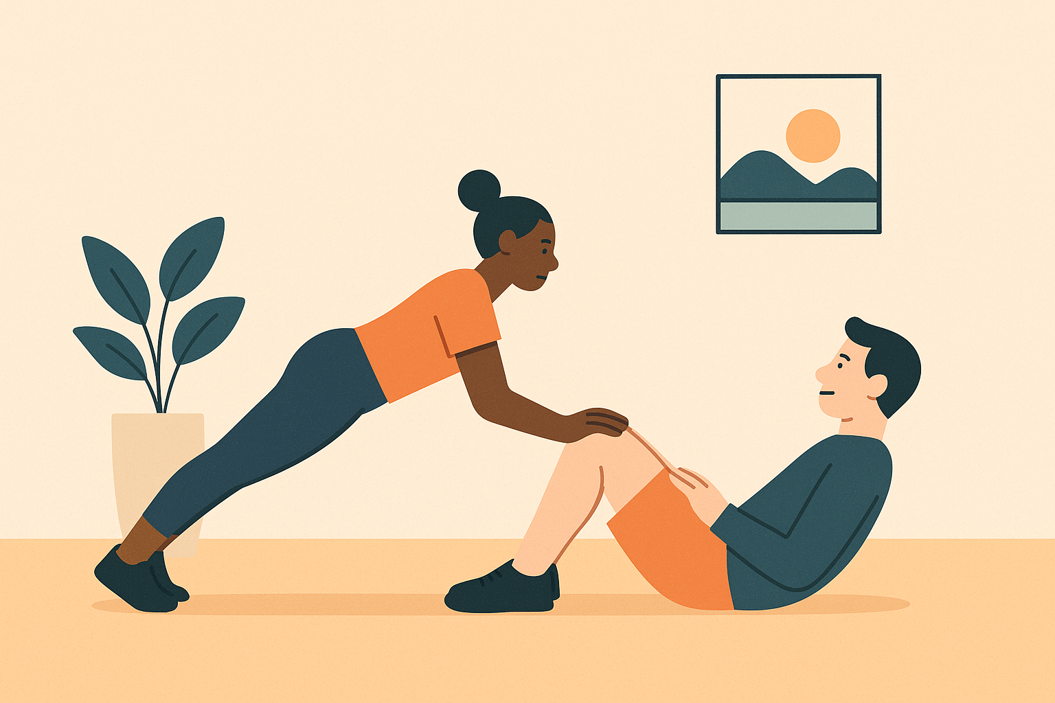 Cover illustration for “Partner Bodyweight Workouts for Small Apartments”