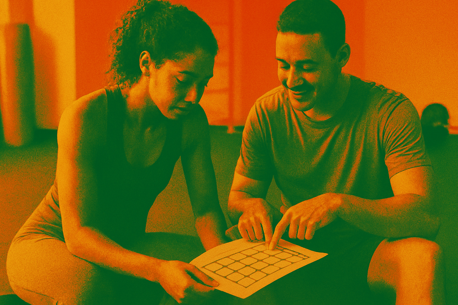 Cover illustration for “Two-Person Weekly Workout Schedule Templates”