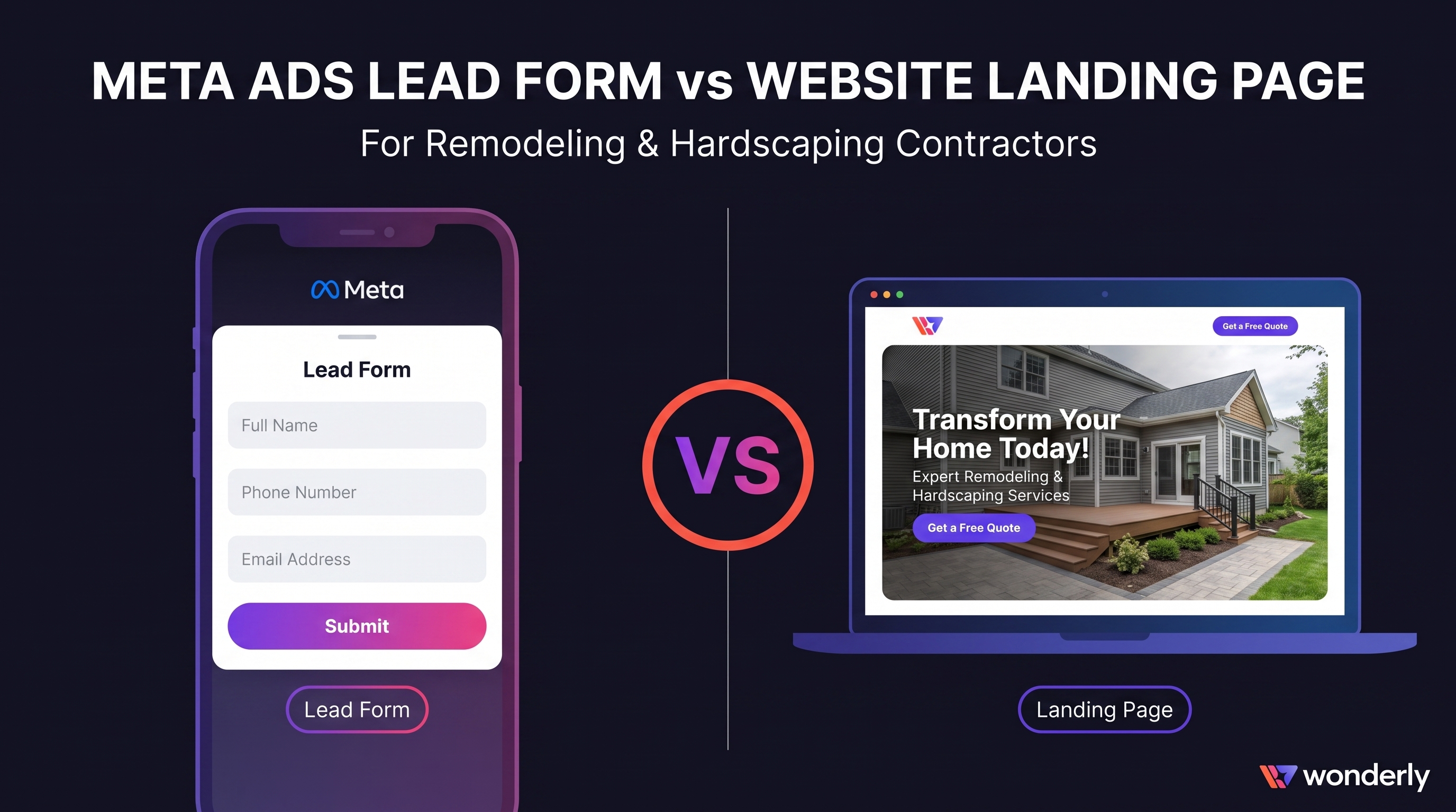 Cover illustration for “Meta Ads Lead Form vs Website Landing Page for Contractors”