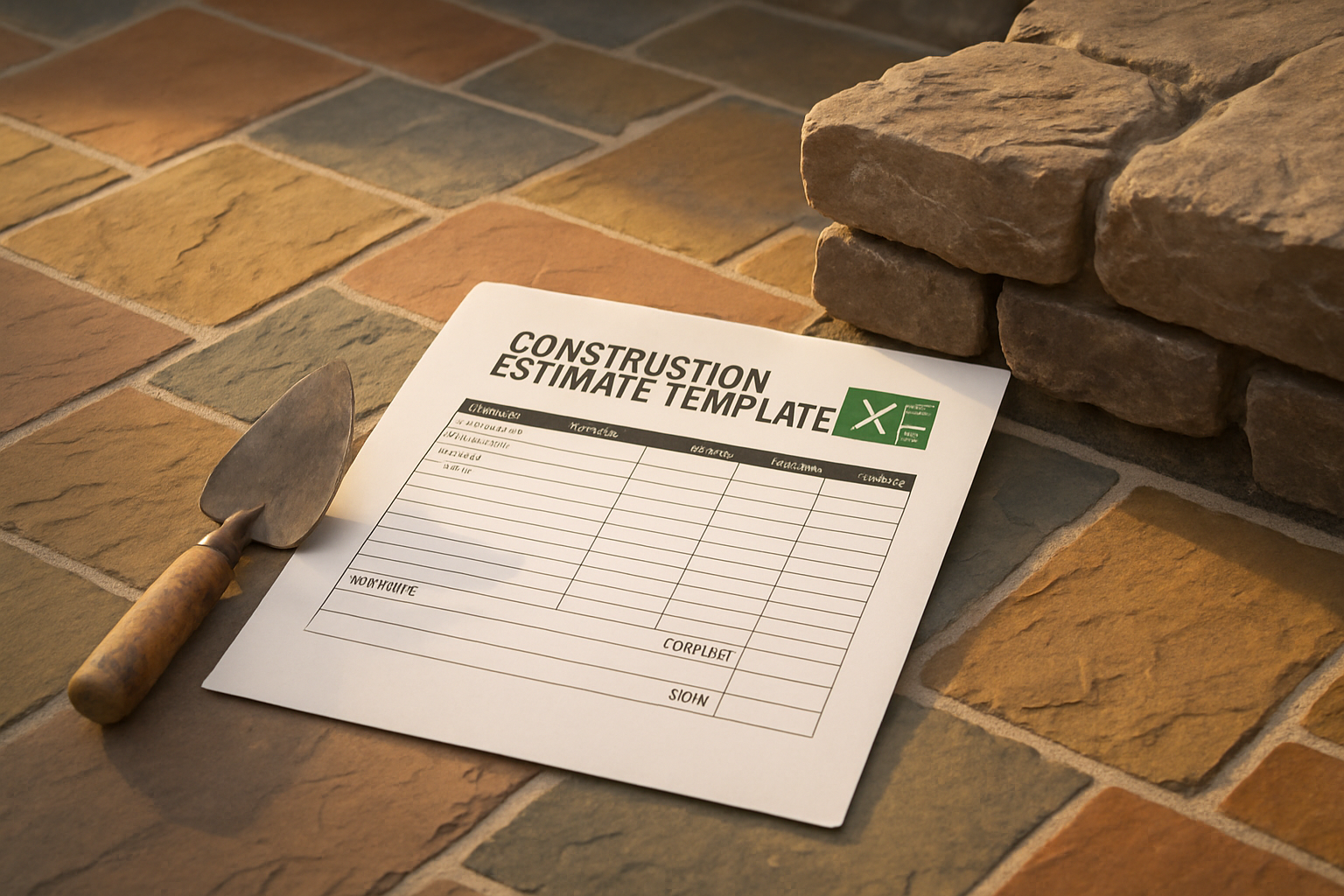 Cover illustration for “Construction Estimate Template Excel for Hardscapers”
