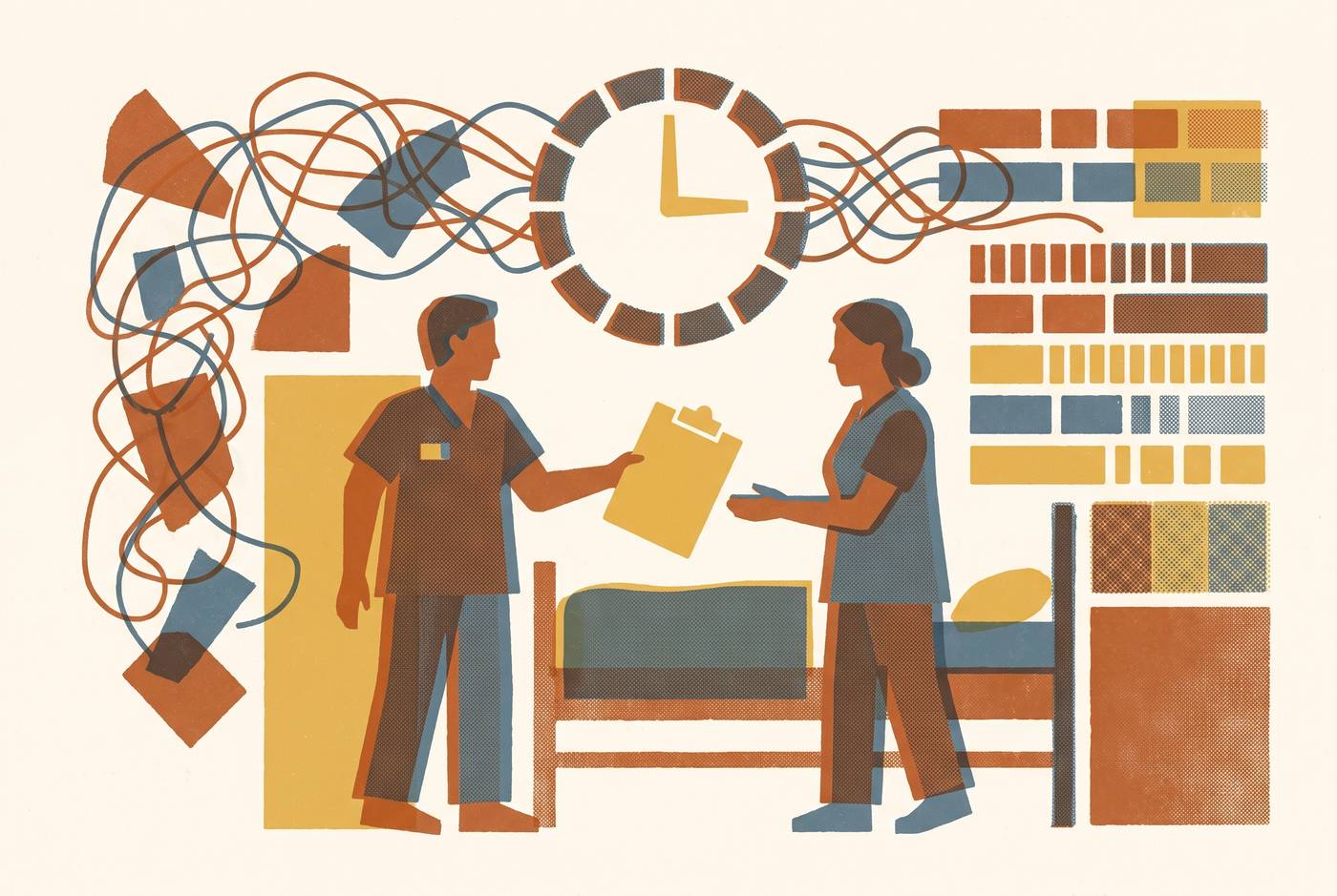 Cover illustration for “Structured Shift Handoff Formats That Reduce Cognitive Overload in LTC”