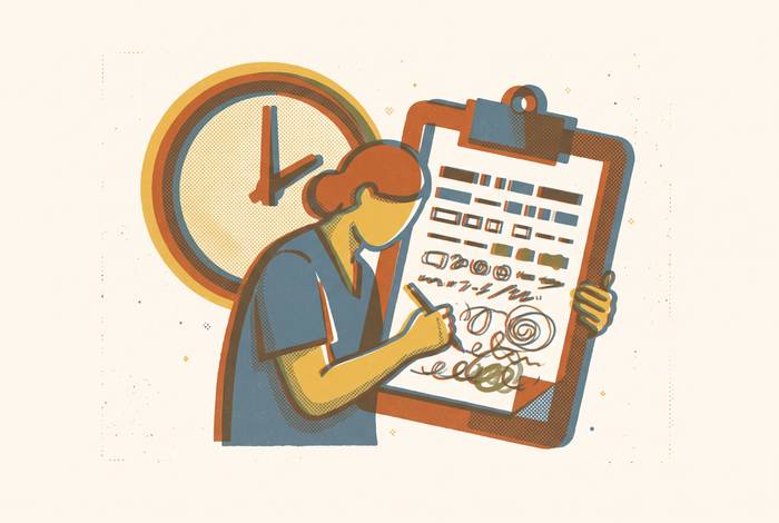Cover illustration for “End-of-Shift Charting Pressure and Its Effect on Note Quality”