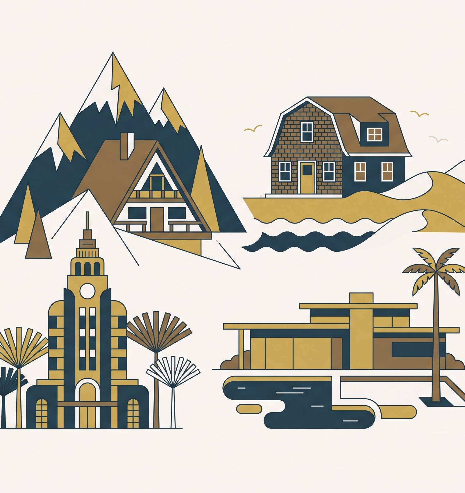 Cover illustration for “furnished luxury rental providers by market: Aspen, Hamptons, South Florida, and Southern California compared”