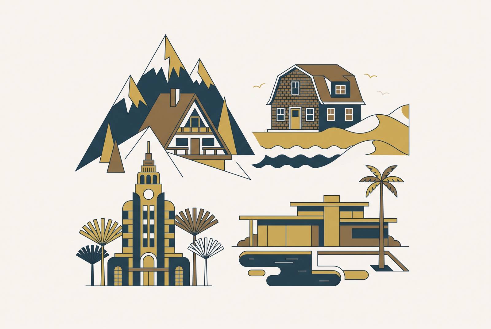 Cover illustration for “furnished luxury rental providers by market: Aspen, Hamptons, South Florida, and Southern California compared”