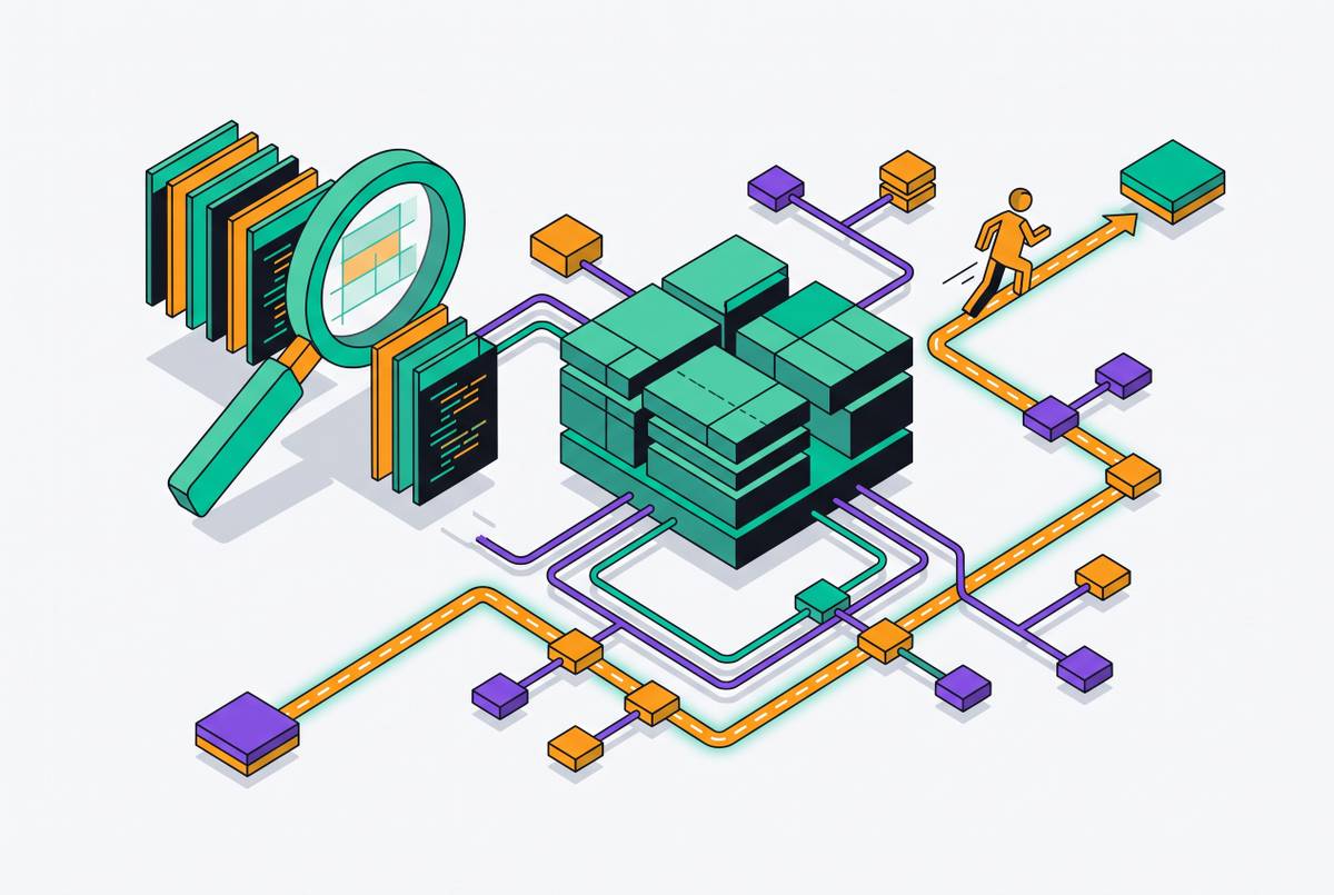 Cover illustration for “Reducing New Engineer Ramp Time With Code Search and Navigation Tools”