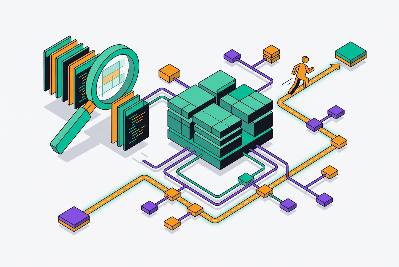 Cover illustration for “Reducing New Engineer Ramp Time With Code Search and Navigation Tools”