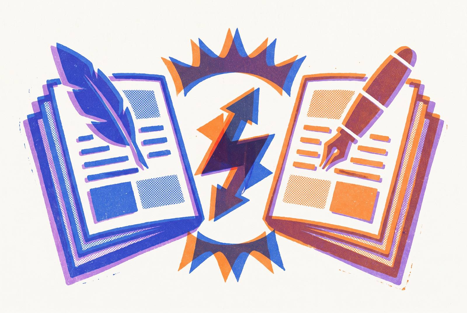 Cover illustration for “Scrivener vs Ulysses for Writers”