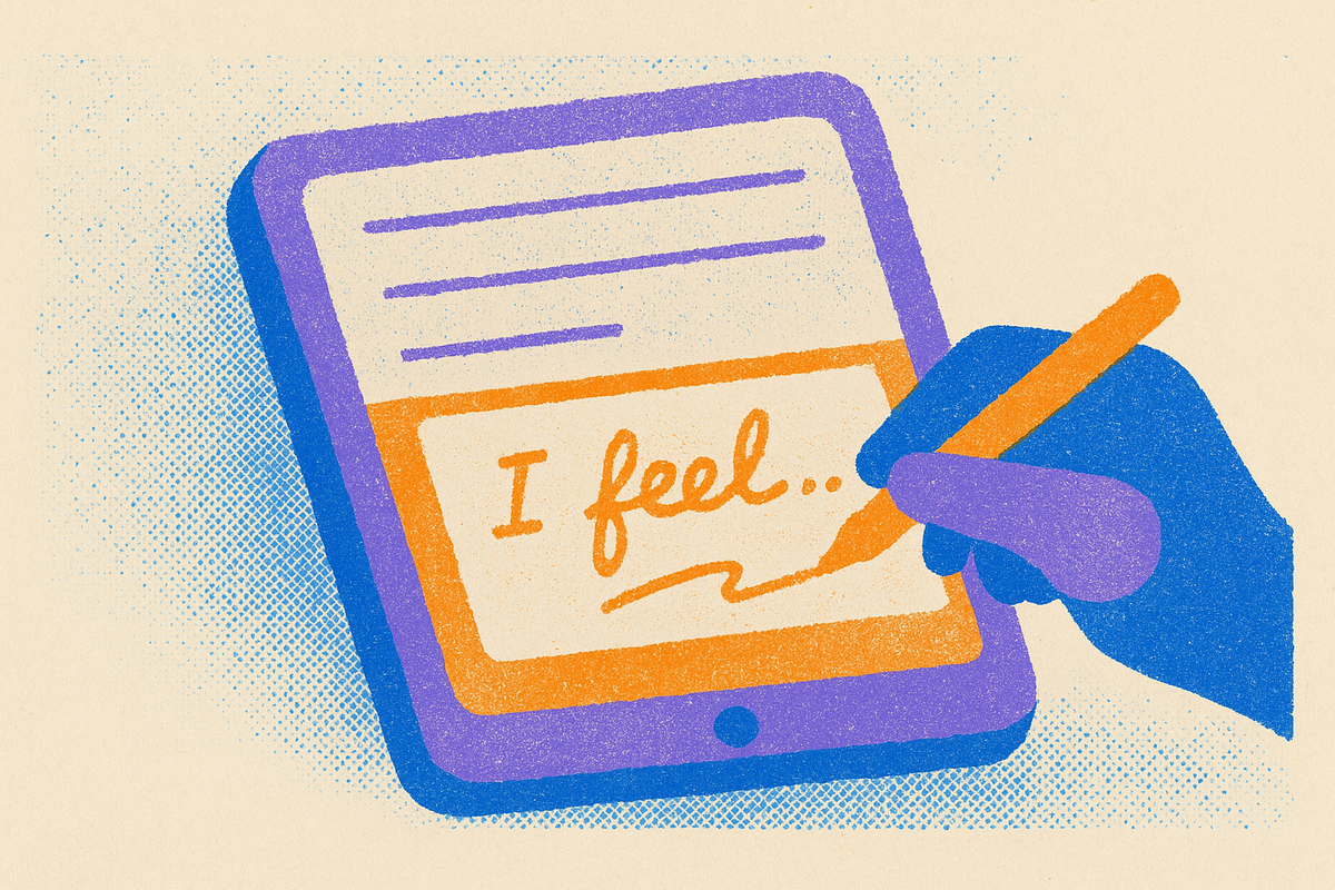 Cover illustration for “journaling apps that blend typed and handwritten input for emotional processing”