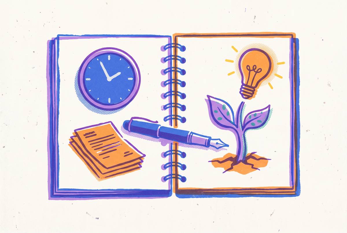 Cover illustration for “Journal Entry Prompts for Starting a Business While Still Employed”