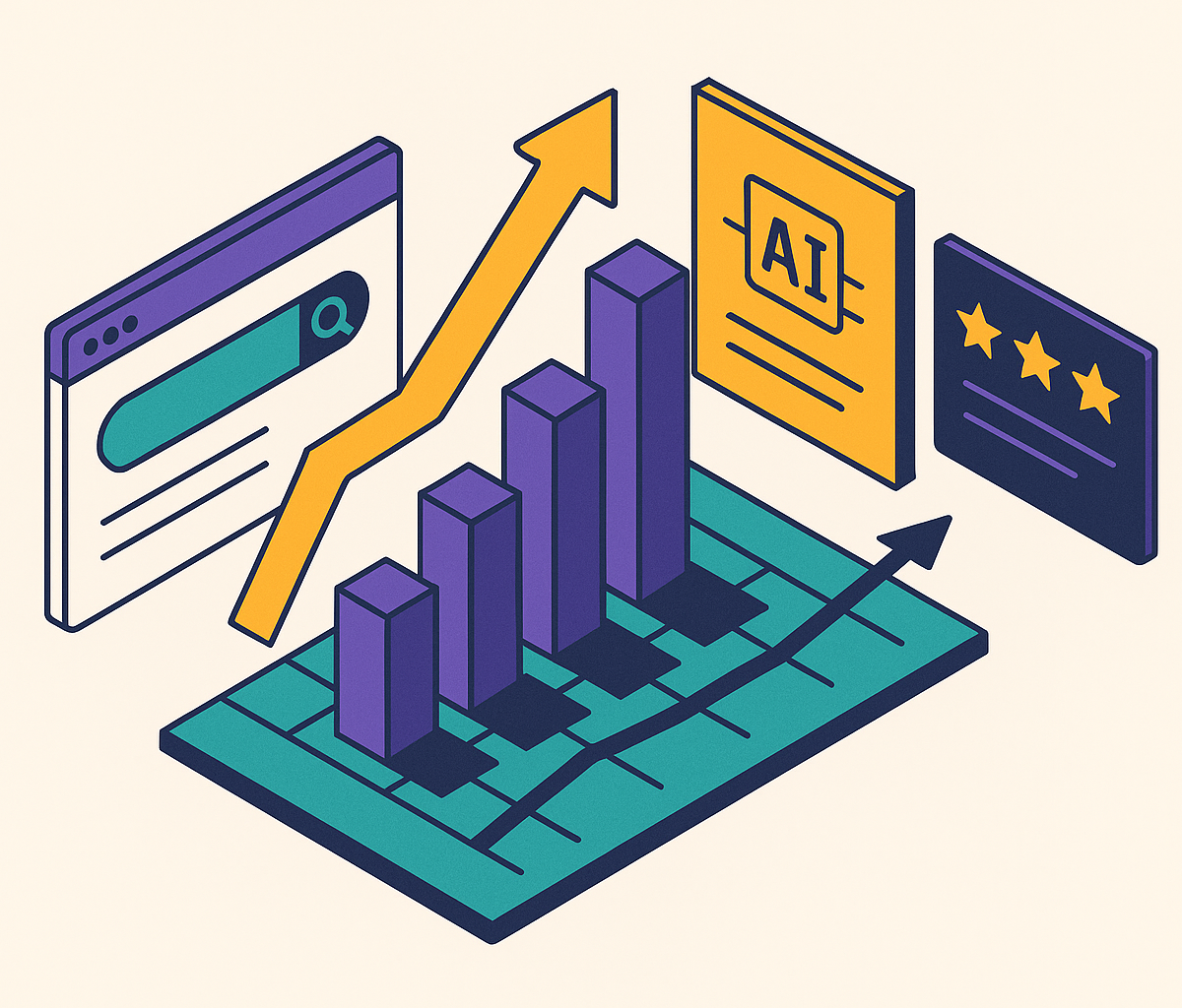 Cover illustration for “Tracking Perception Improvement Over Time Across Search, AI, and Reviews”