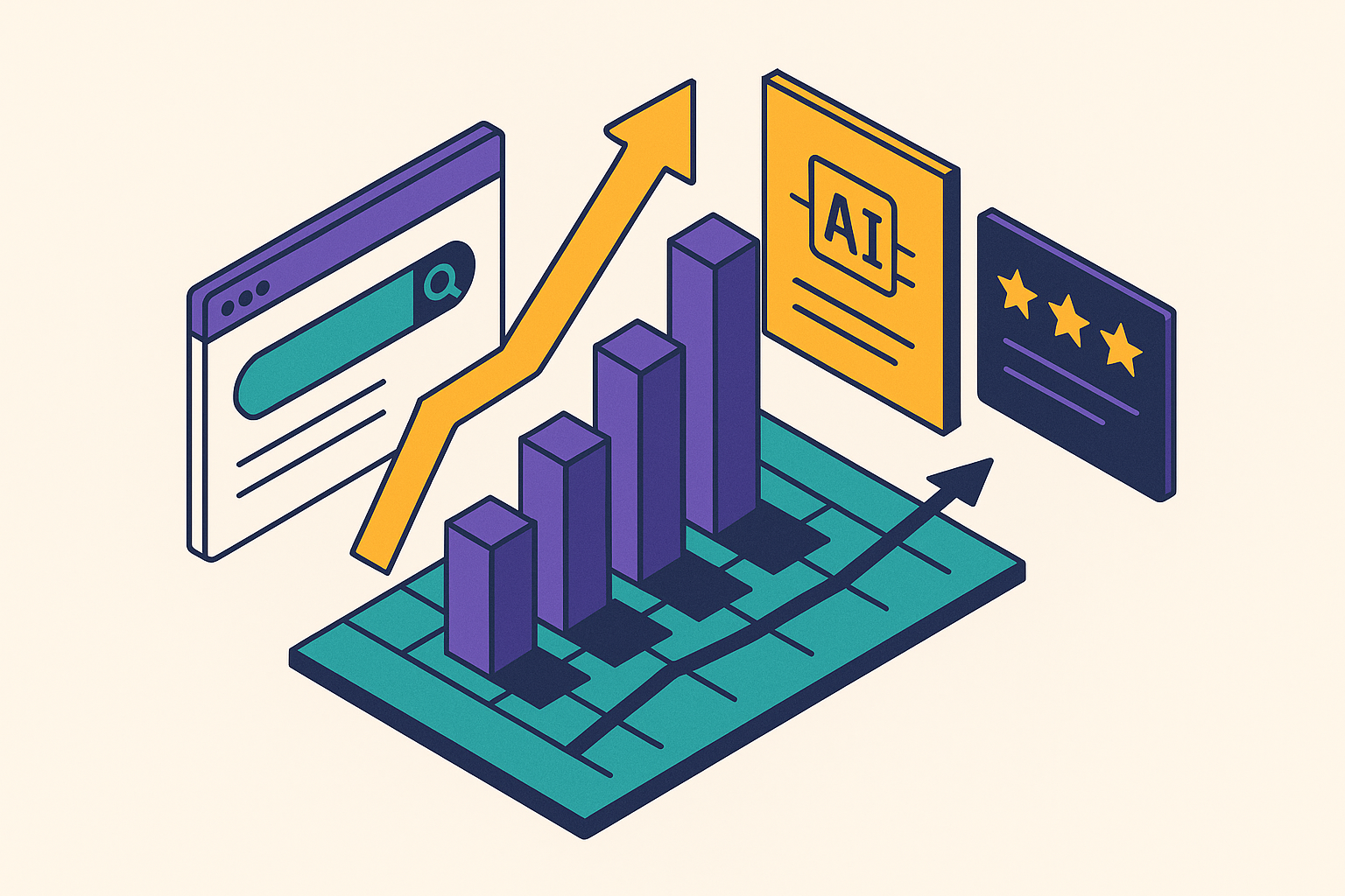 Cover illustration for “Tracking Perception Improvement Over Time Across Search, AI, and Reviews”