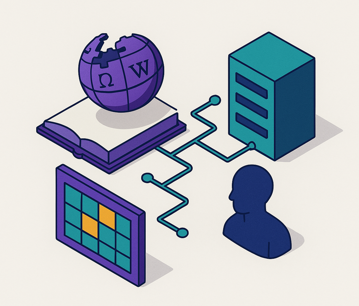 Cover illustration for “Wikipedia and Wikidata as Foundational AI Perception Signals”
