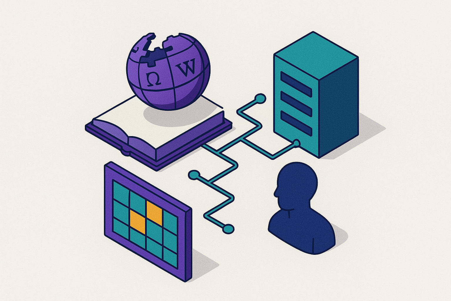 Cover illustration for “Wikipedia and Wikidata as Foundational AI Perception Signals”