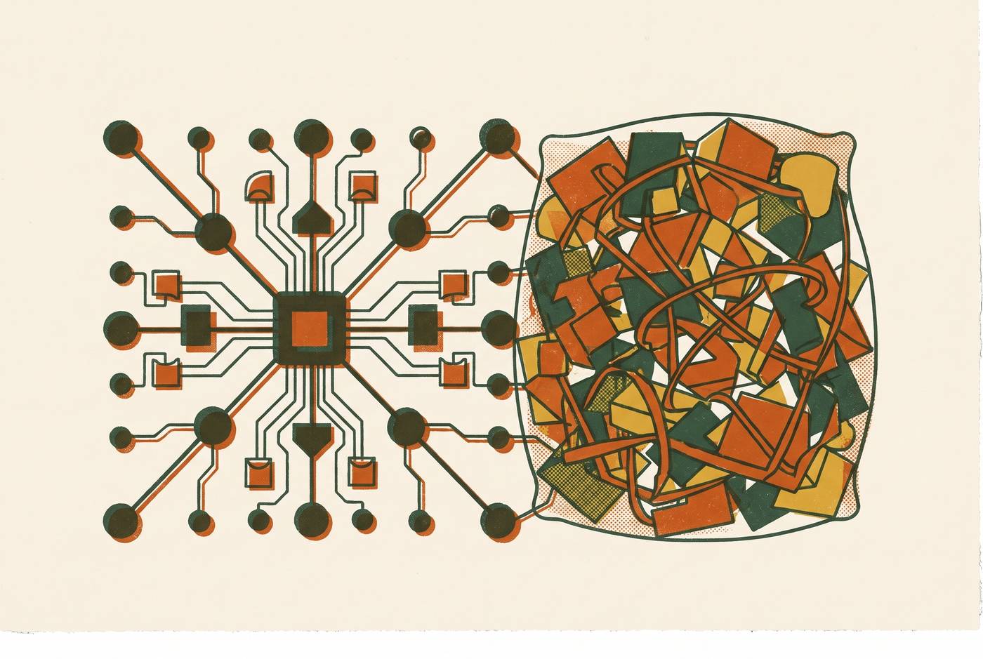 Cover illustration for “Brand Context as Shared Infrastructure vs Prompt Stuffing”