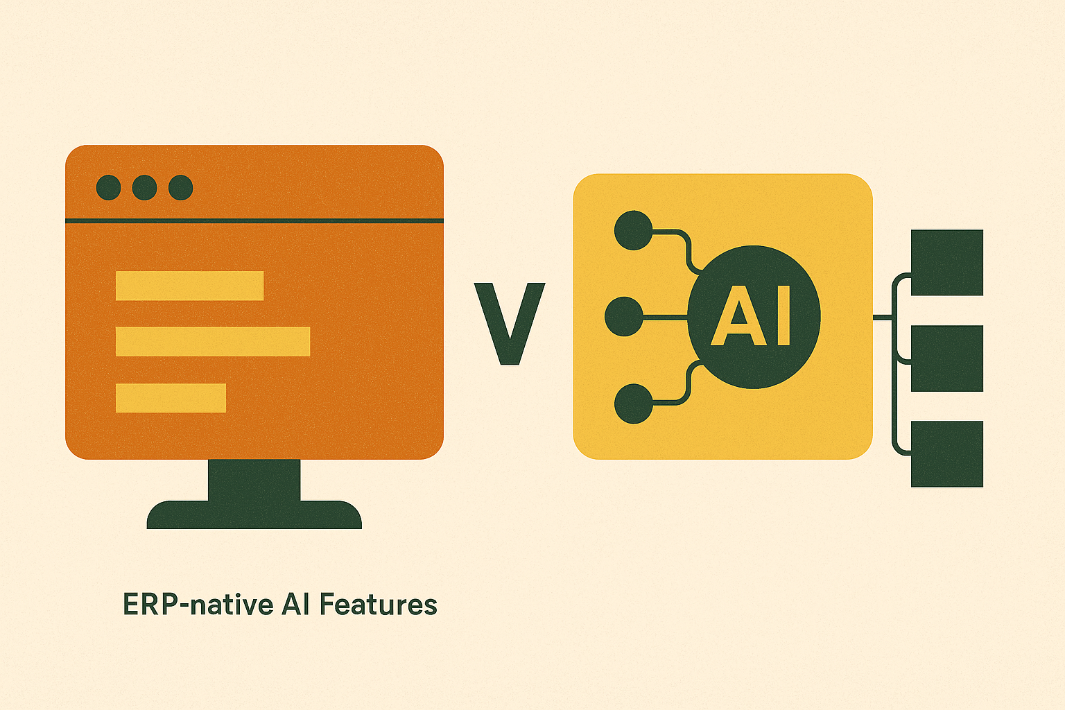 Cover illustration for “ERP-Native AI Features vs. Dedicated AI Operations Tools”