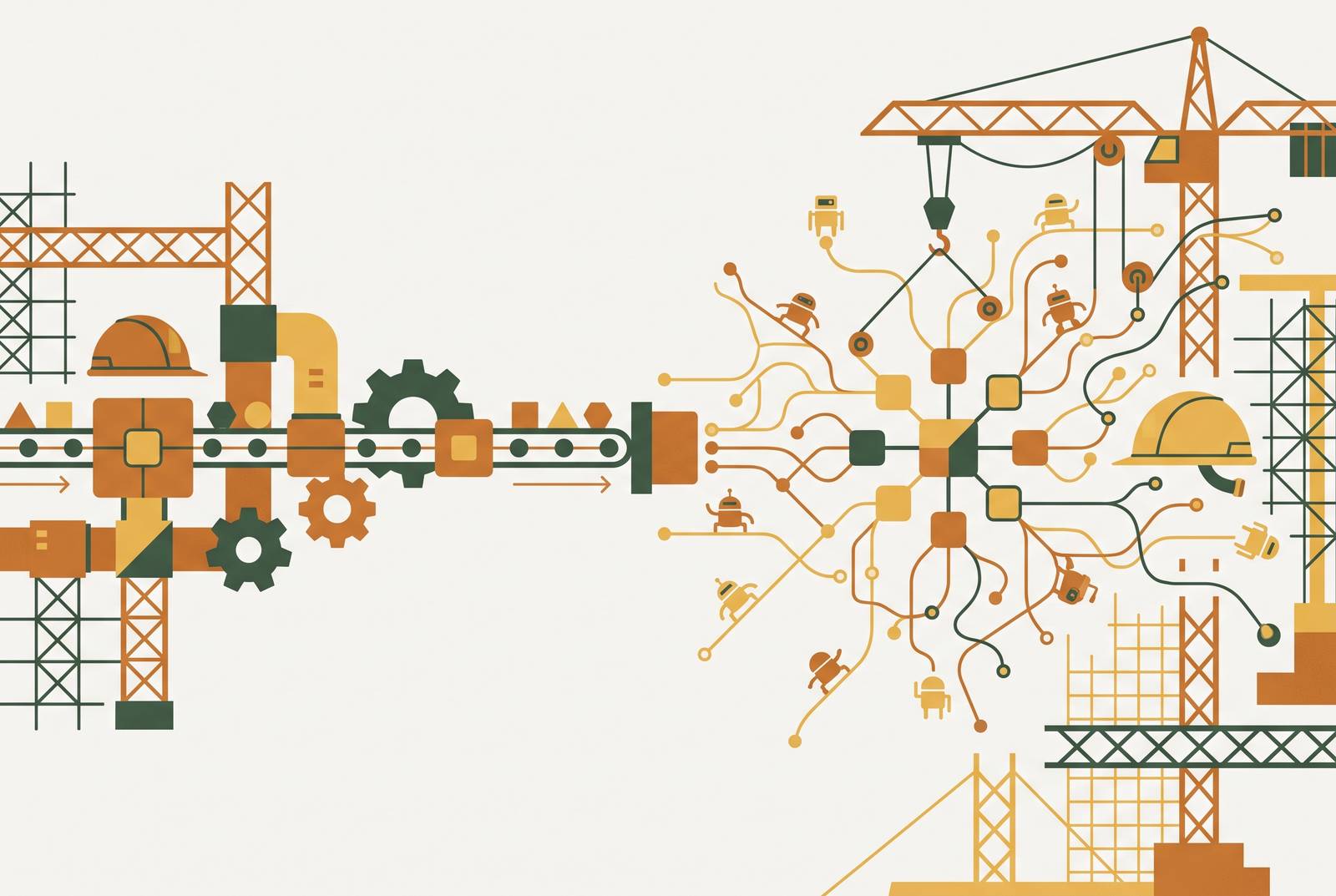 Cover illustration for “Process Automation Platforms vs AI Agent Frameworks in Construction”