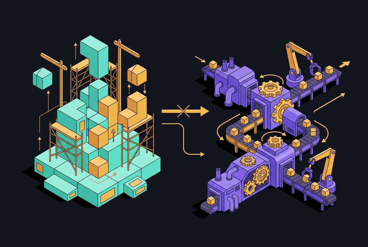 Cover illustration for “Rebuilding vs. Automating Existing Workflows”