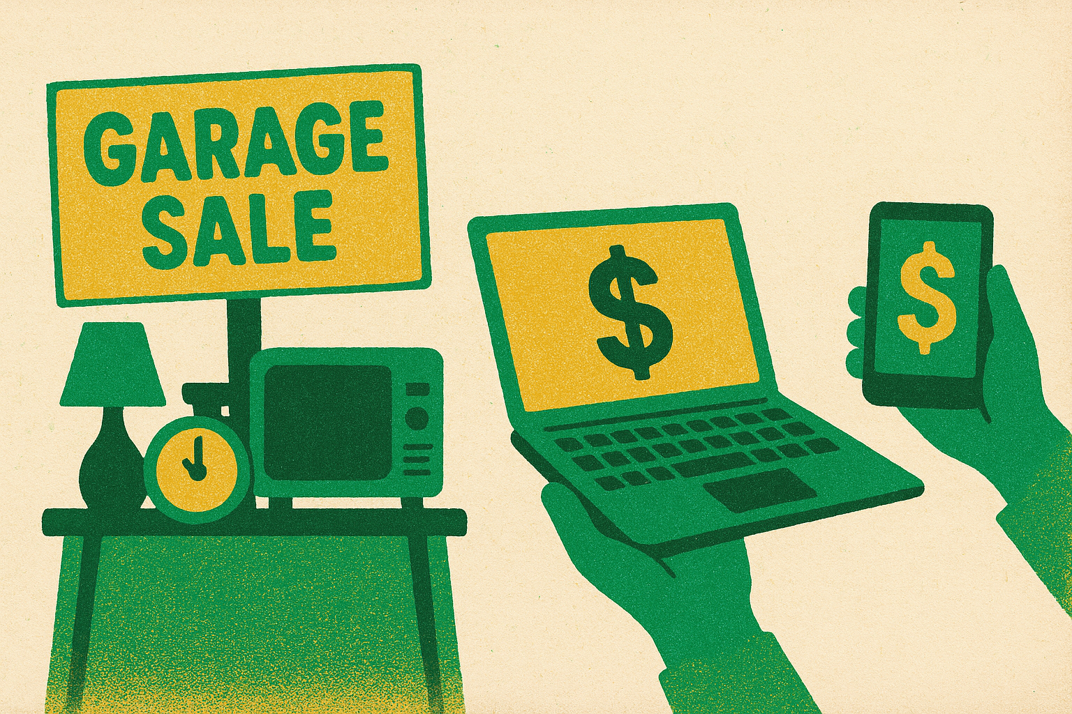 Cover illustration for “Garage Sale vs Selling Online Cash Comparison”